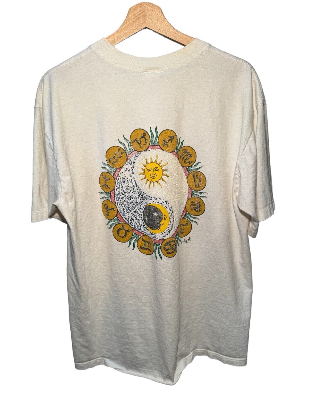 Vintage Myrtle Beach Sun Art Design Horoscope T-Shirt Sz L Nutmeg Double Sided 