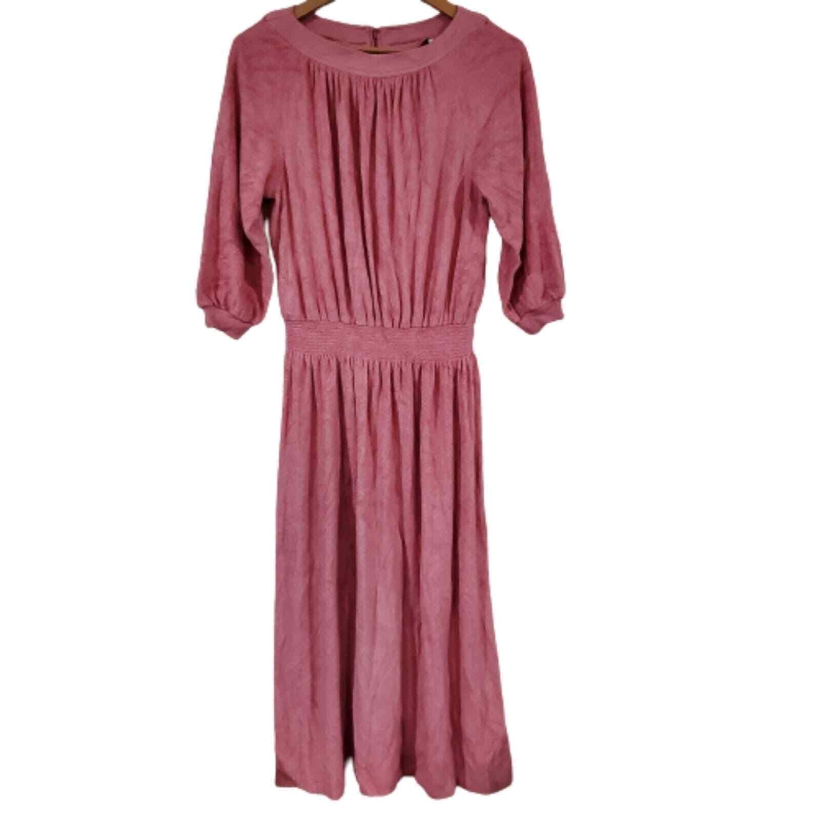 Vintage 70\'s Non-Stop Union Tag Terry Cloth Pink Midi Dress Size Medium