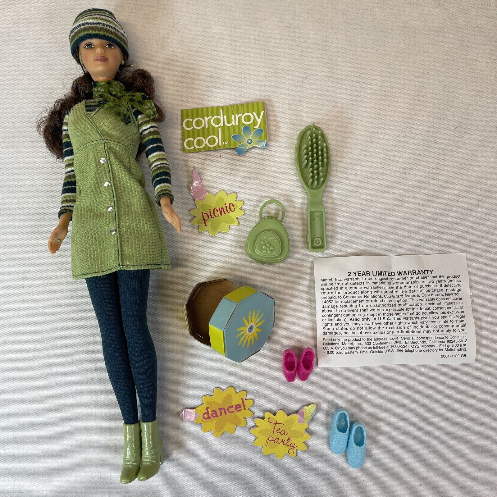 Vintage 1999 Mattel Corduroy Cool Barbie Doll Matching Green Clothing