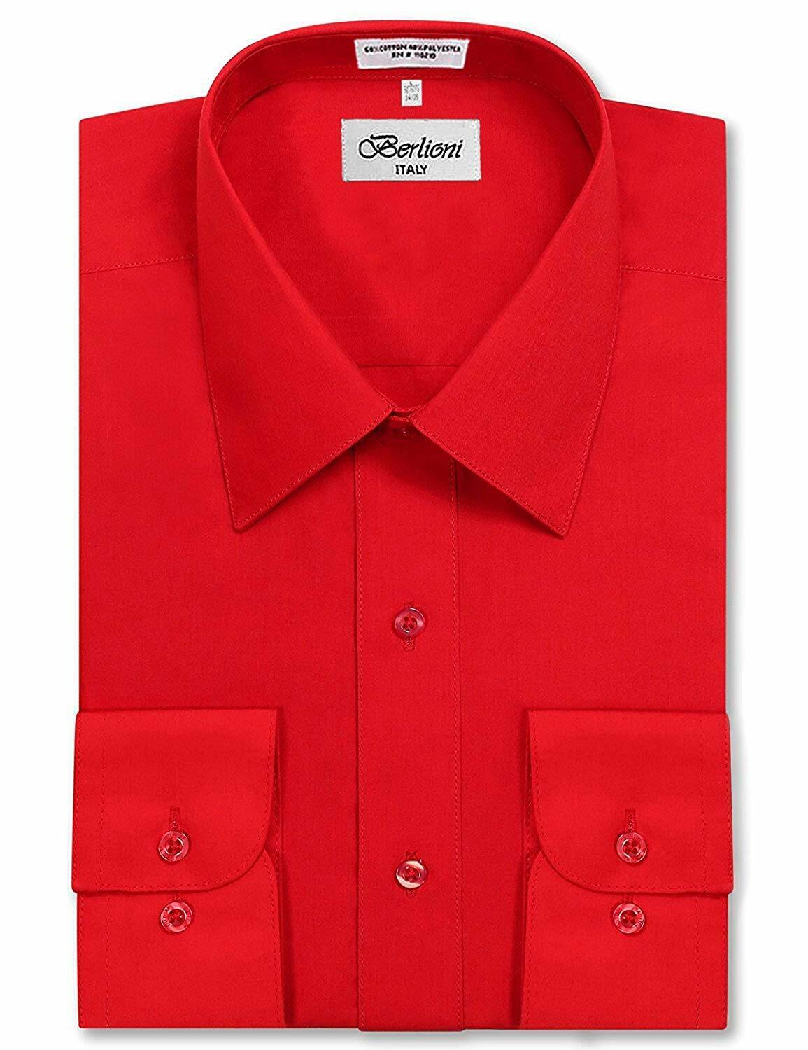 Berlioni Italy Men's Premium Classic French Convertible Cuff Solid Dress Shirt