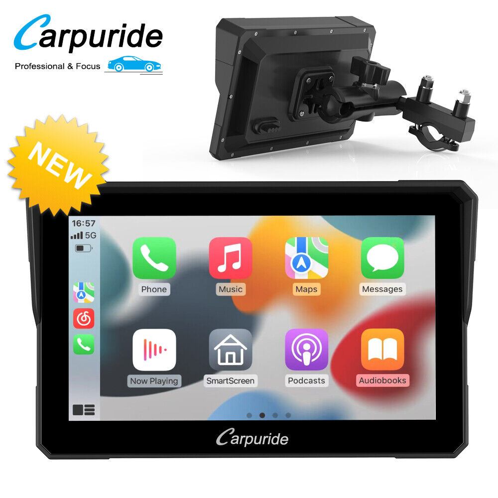 Carpuride 7inch Carplay Screen for Motorcycle Wireless Moto CarPlay Android Auto