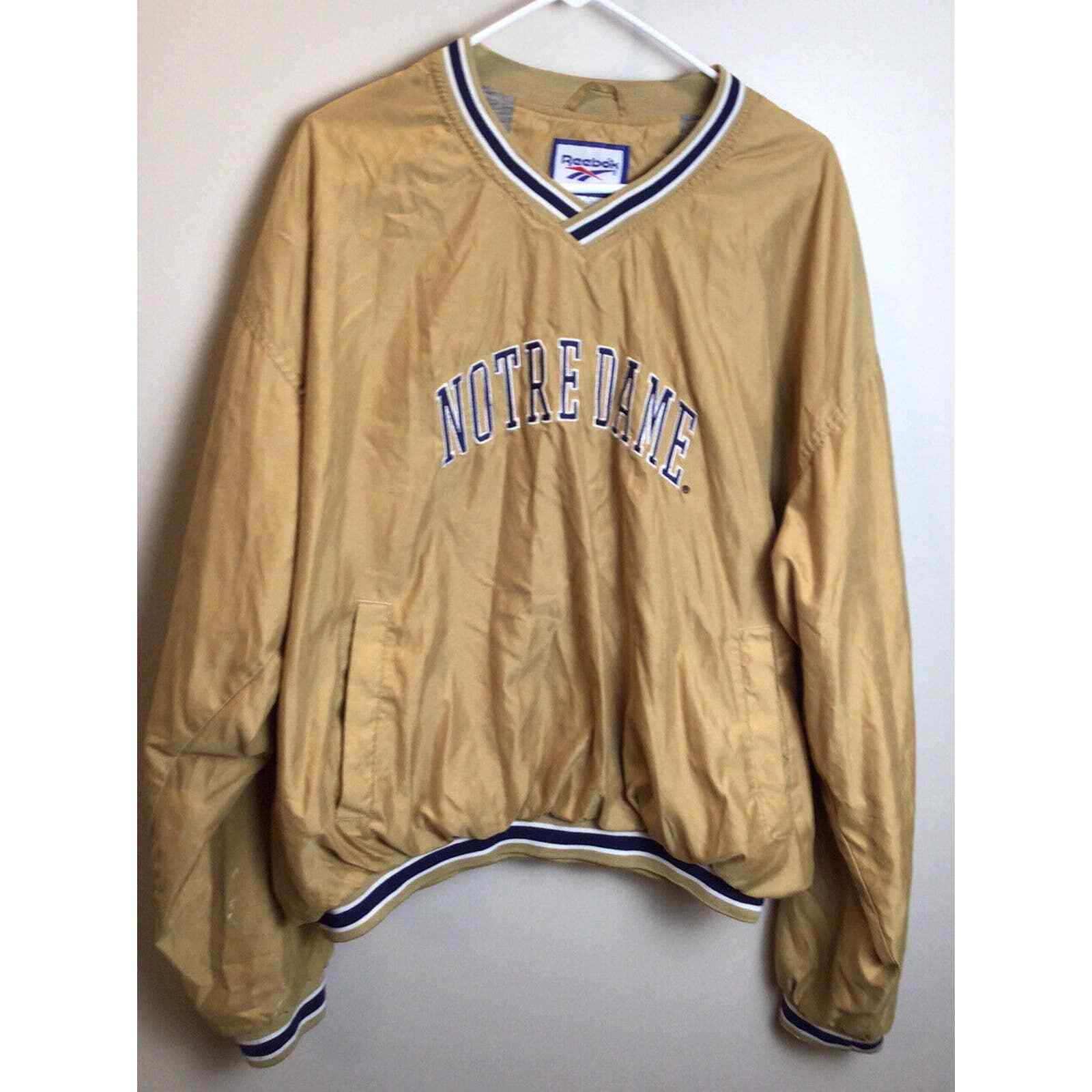 Vintage Notre Dame Fighting Irish Gold Reebok Pullover Jacket Size XL Jersey