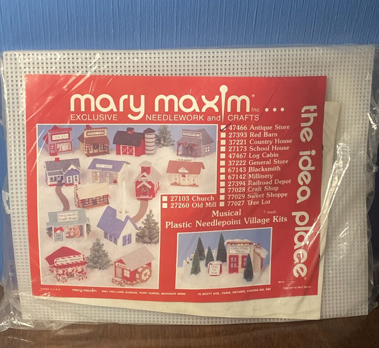 MARY MAXIM Needlework Craft Musical Village Kit - ANTIQUE STORE VTG NEW 47466