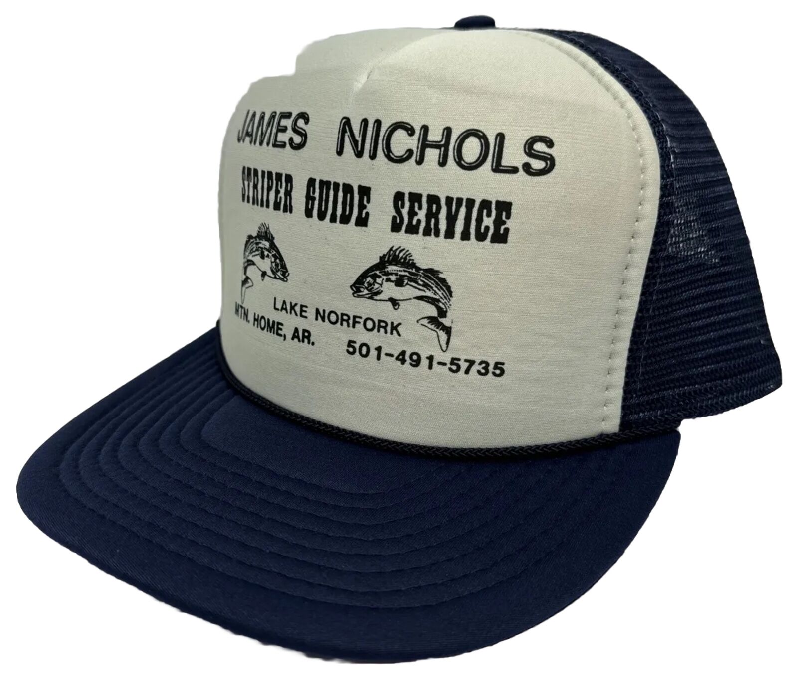 Vintage James Nichols Striper Guide Hat Cap Snap Back Blue Mesh Trucker Fishing