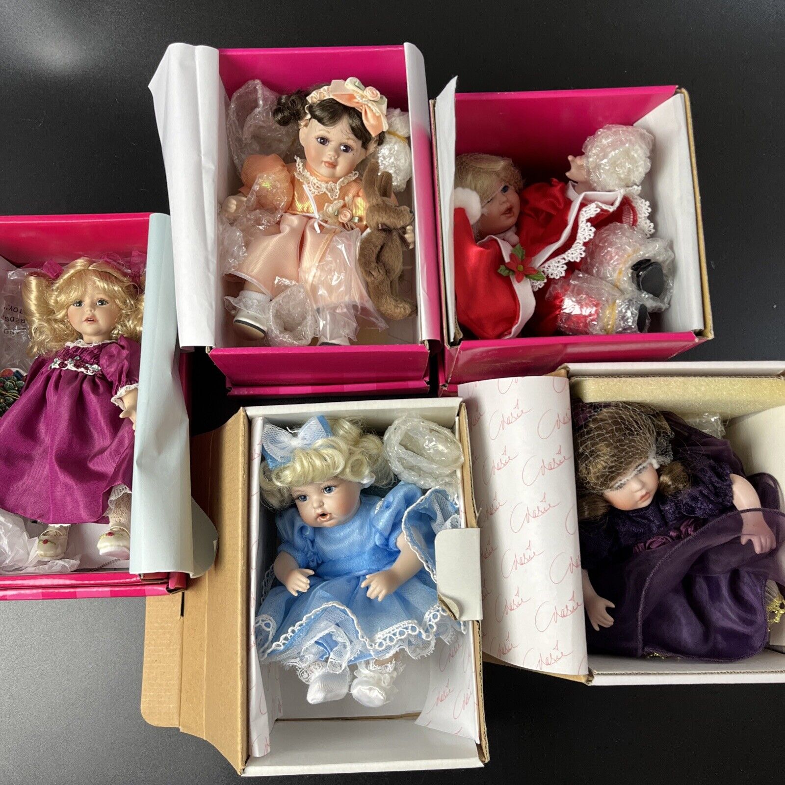5 Marie Osmond Tiny Tots Dolls Lot W/Boxes Santa Baby Marie 1st Birthday Amaya