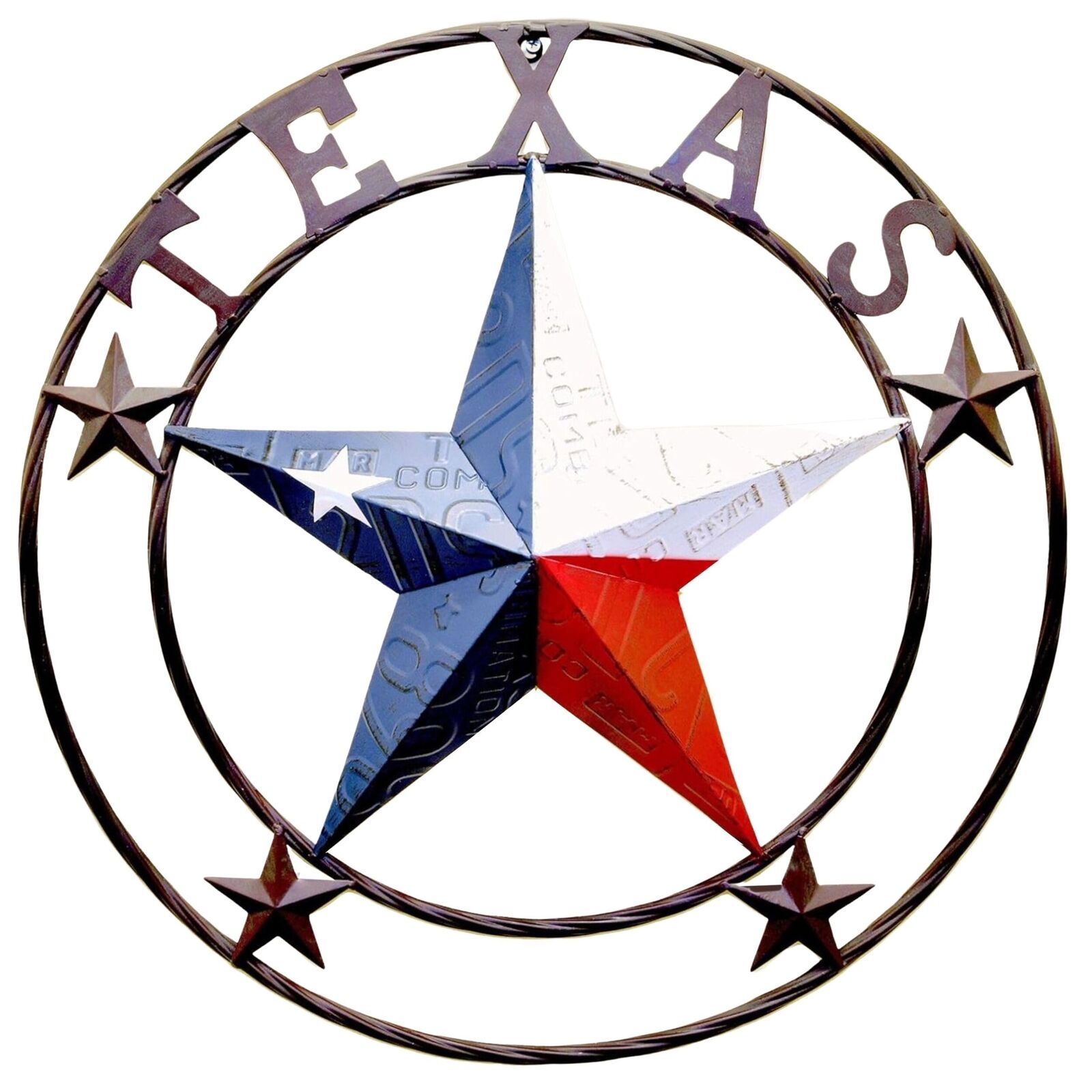 Rustic Metal Circle Texas License Plate Circle Star Wall Hanging Welcome Decor
