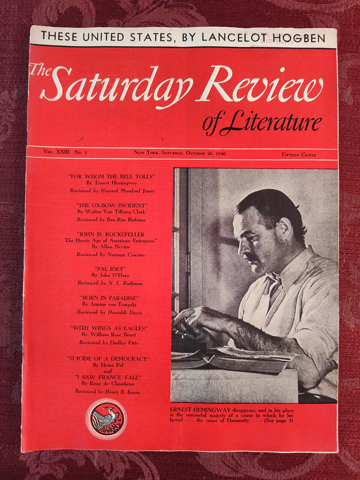 RARE SATURDAY REVIEW October 26 1940 Ernest Hemingway For Whom The Bell Tolls