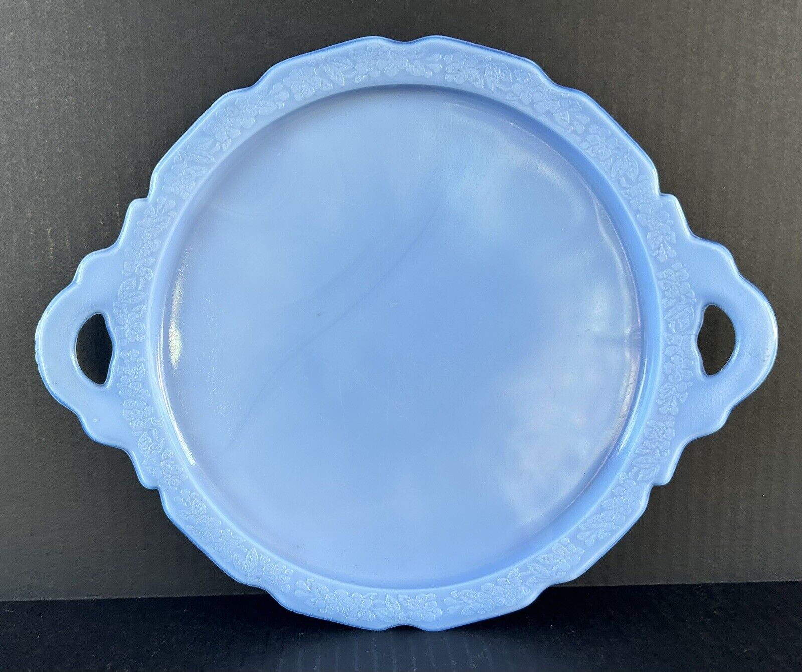 Jeanette Cherry Blossom Delphite Blue Glass Serving Platter 10\