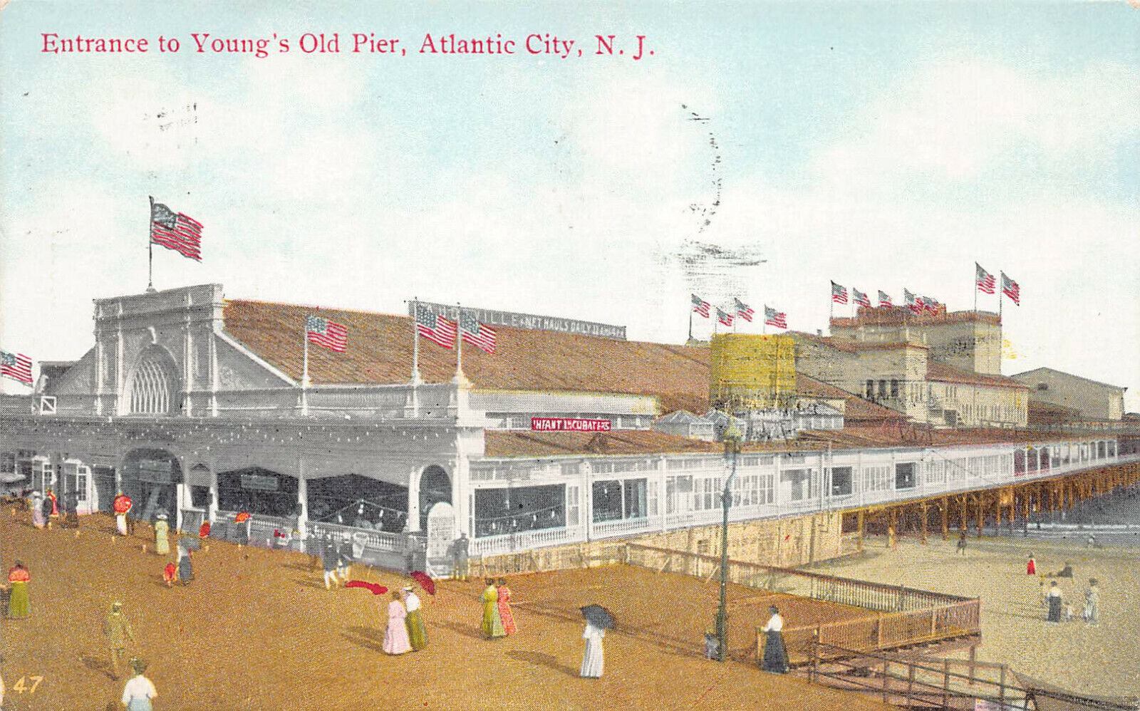 Entrance to Young's Old Pier, Atlantic City, N.J., early postcard, used in 1909