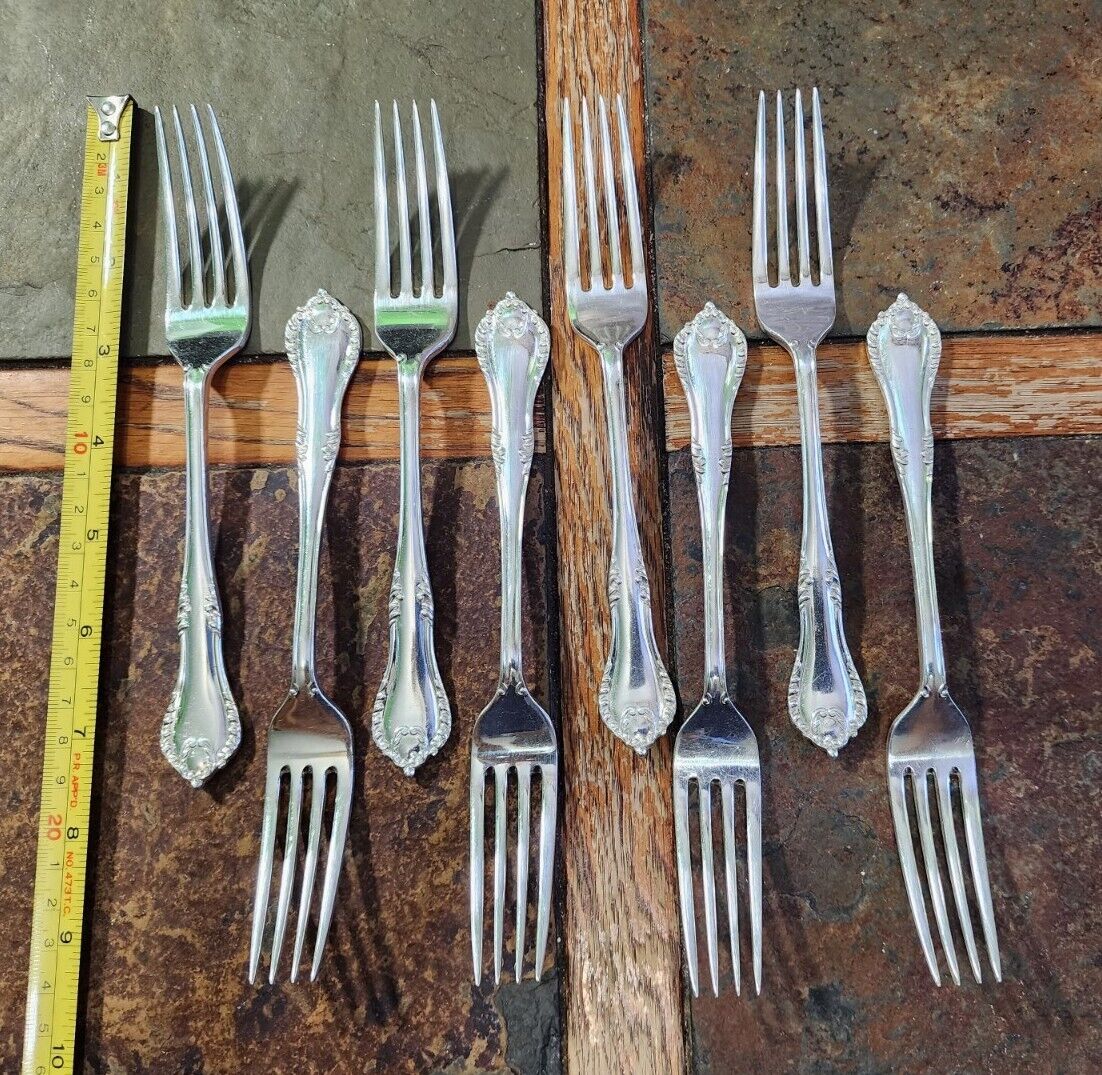 😜RARE LOT OF 8 VTG WRIGHT LTD PATRICIAN PLATE SILVERPLATE PLACE/SALAD 🥗 FORKS 