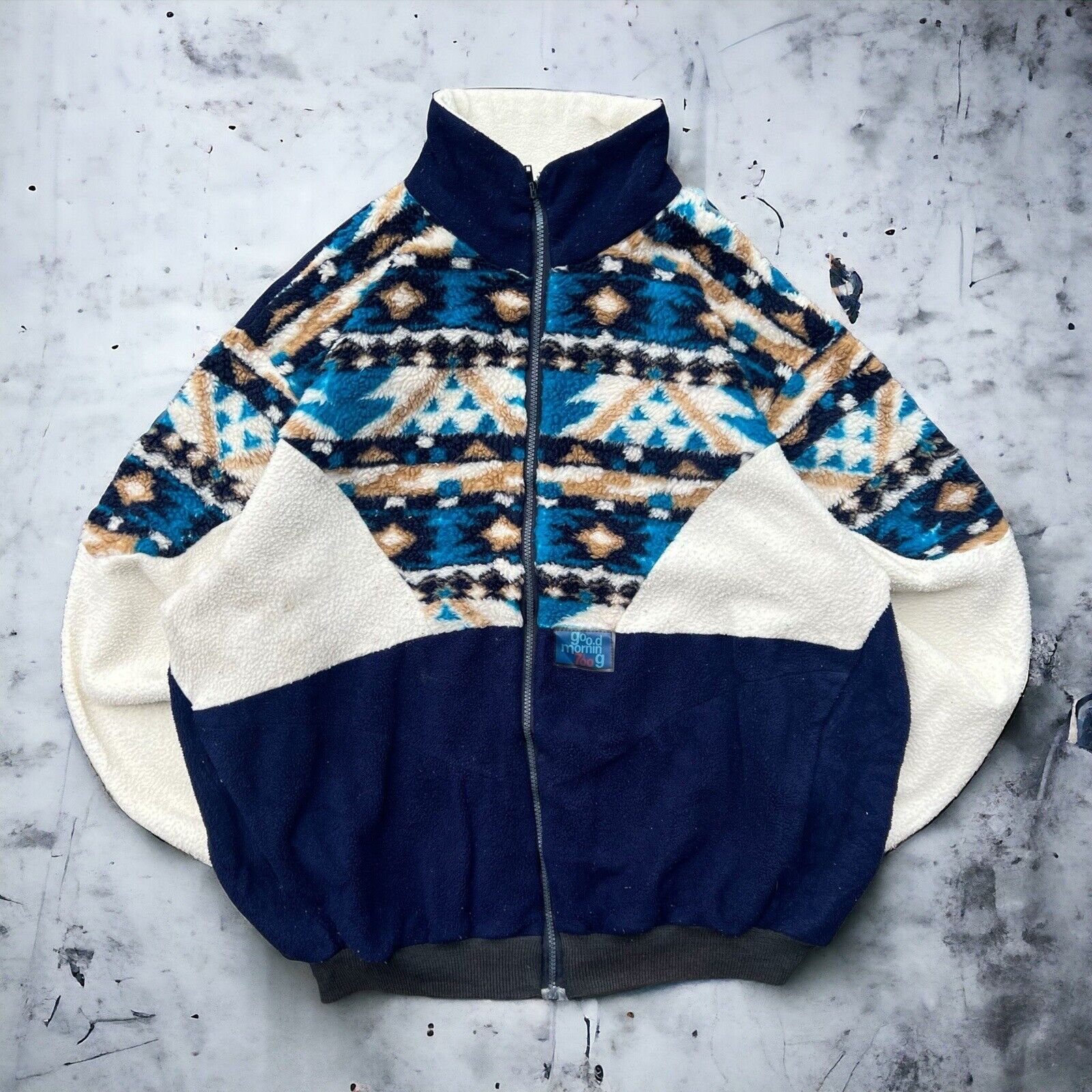 Vintage 90\'s Aztec French Retro Fleece Jacket, Unisex XL