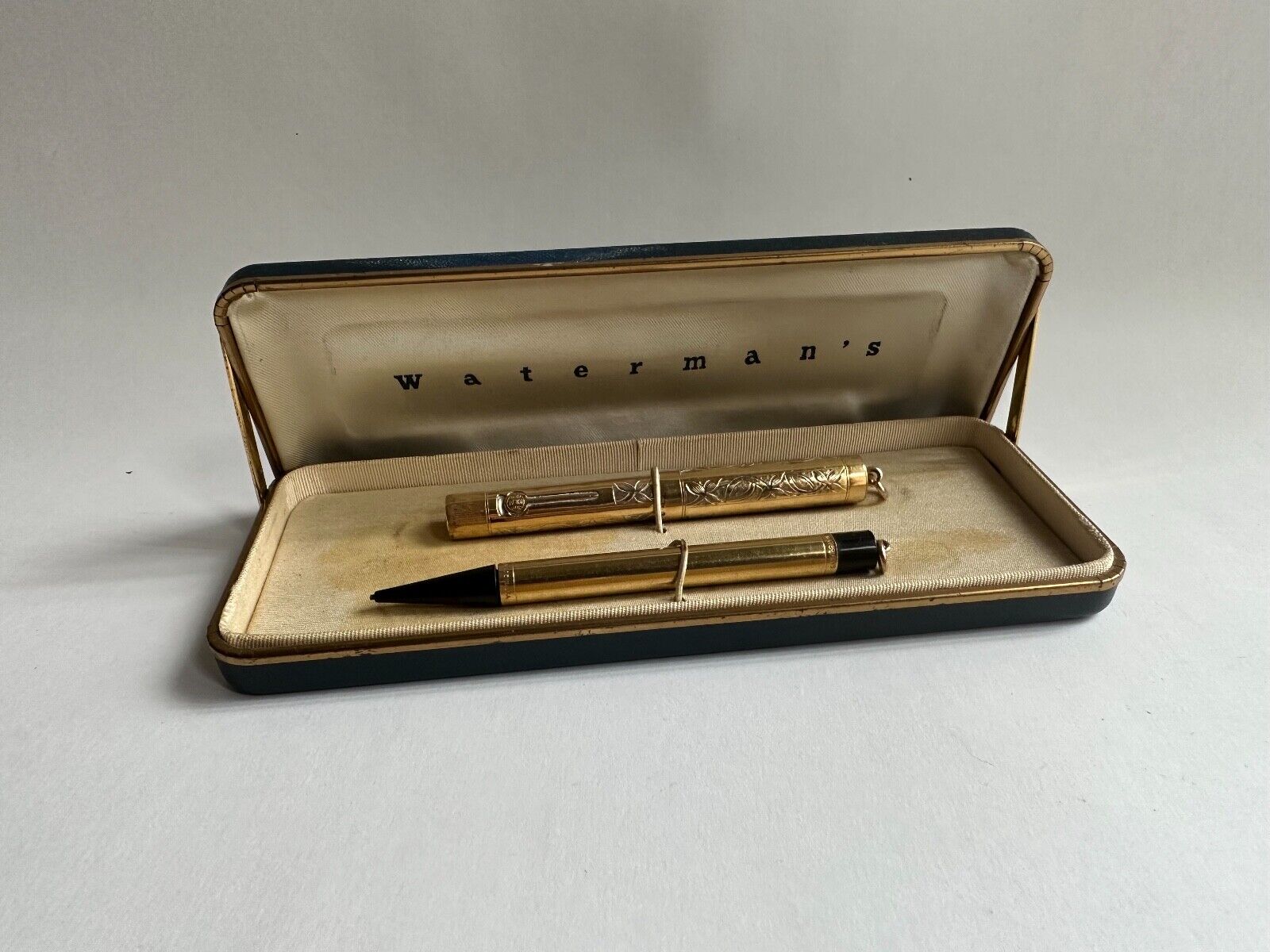 Antique Gold Waterman Fountain Pen & Pencil Pendant Set w/Box