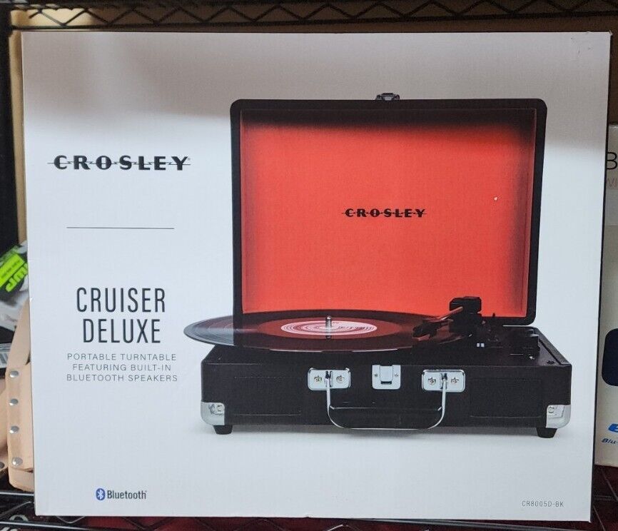 NEW Crosley Cruiser Deluxe Stereo Turntable, Black, CR8005D-BK, Stereo Speakers