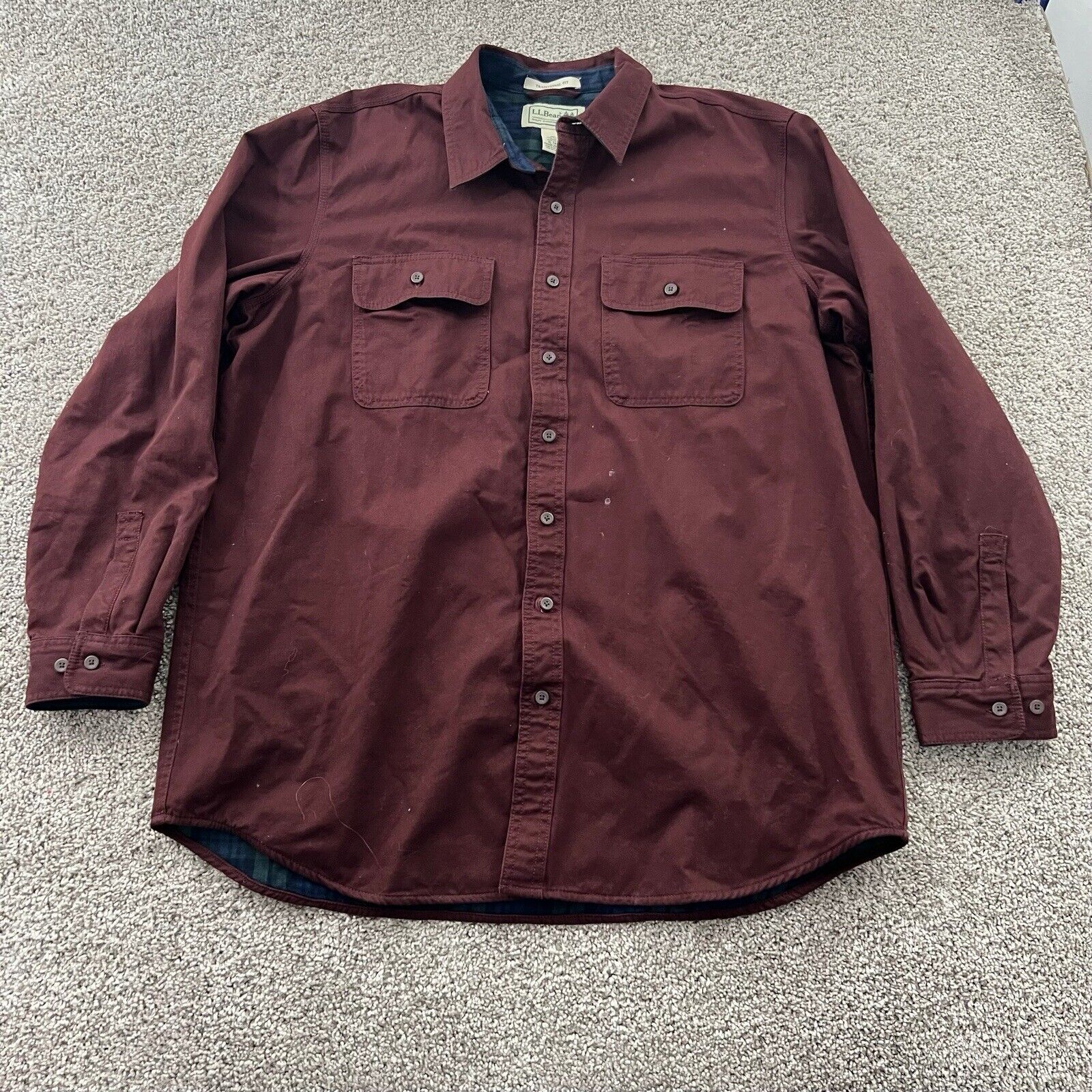 Vintage LL Bean Shirt Mens XL Tall Red Plaid Lined Heavy Pocket Flannel Shacket