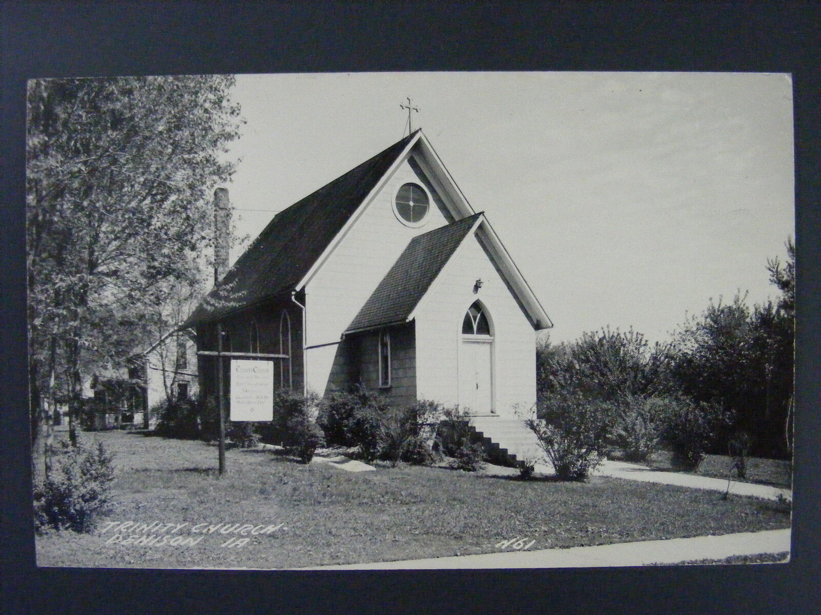 Denison Iowa IA Trinity Church Black & White Real Photo Postcard RPPC 1940s