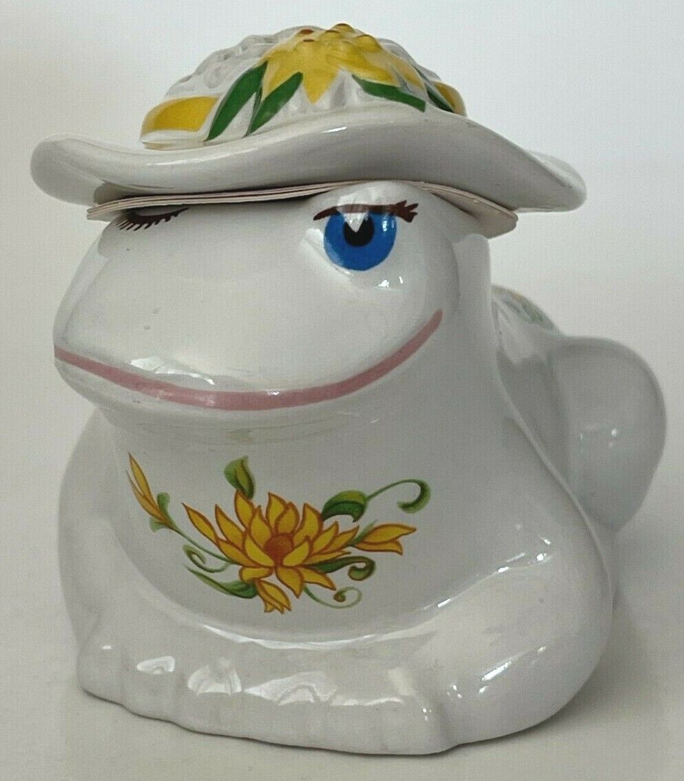 Vtg Ceramic Winking Frog Potpourri Holder Avon 1980 Brazil