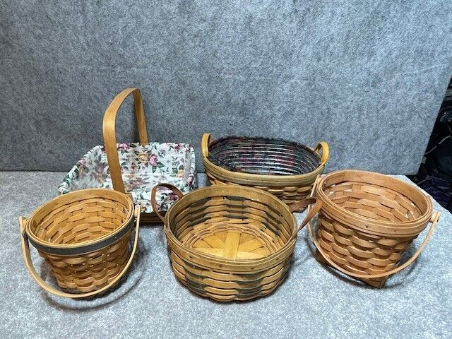 Longaberger Baskets Variety Lot of 5 Handwoven Brown