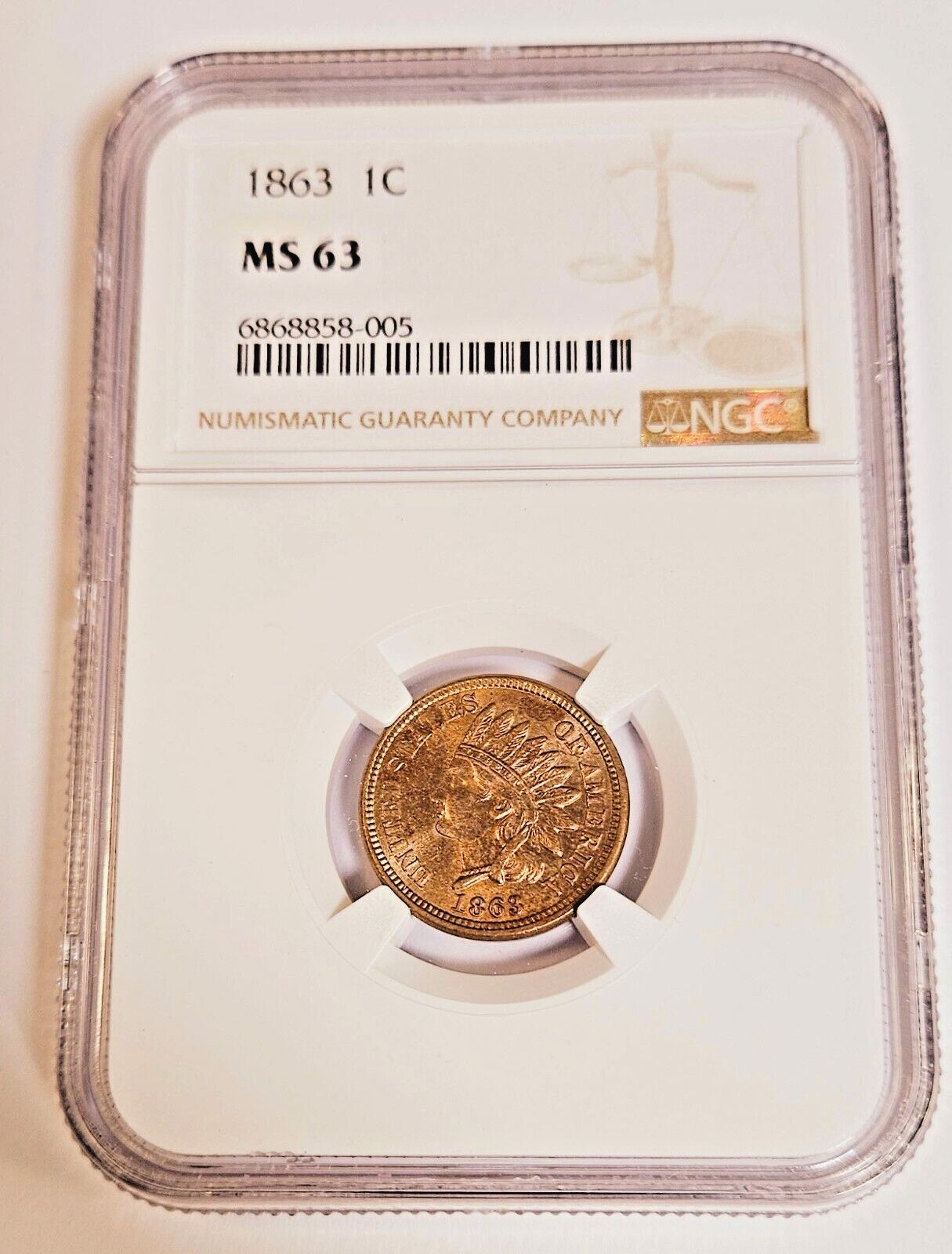 1863 1C Indian Head Cent - NGC MS 63