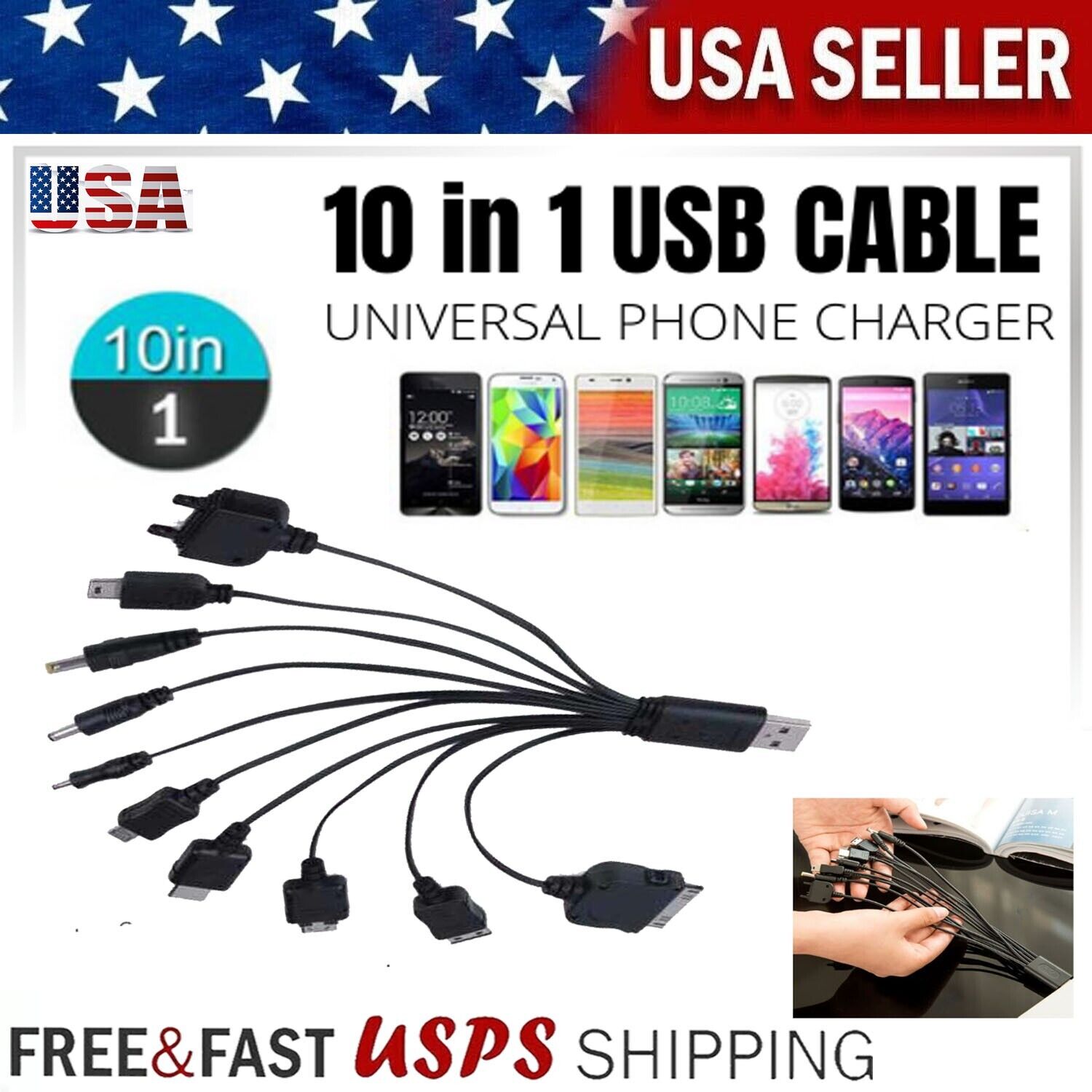 10 in 1 Universal USB, Multi Charging Cable Compatible with Multiple Cell Phones