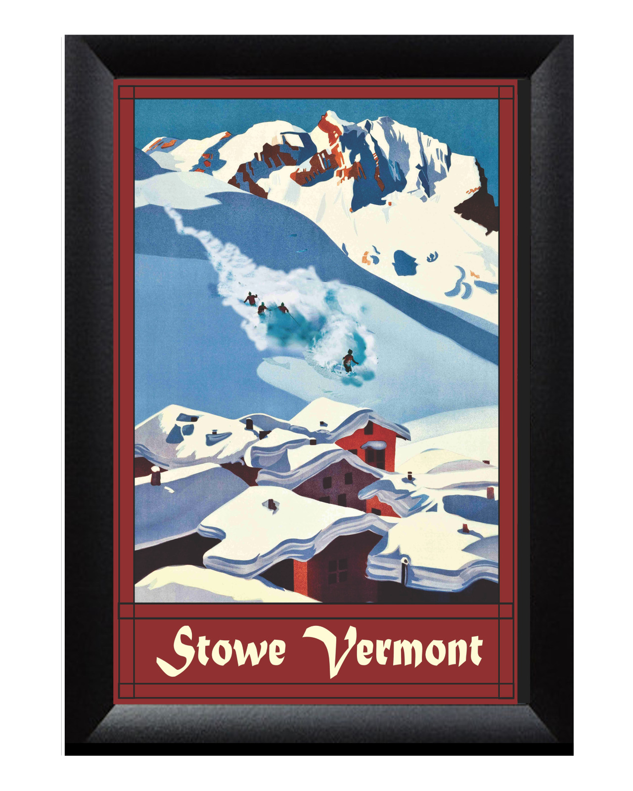 Ski Stowe Vermont  Skiing Winter sports Art Travel Poster Prints