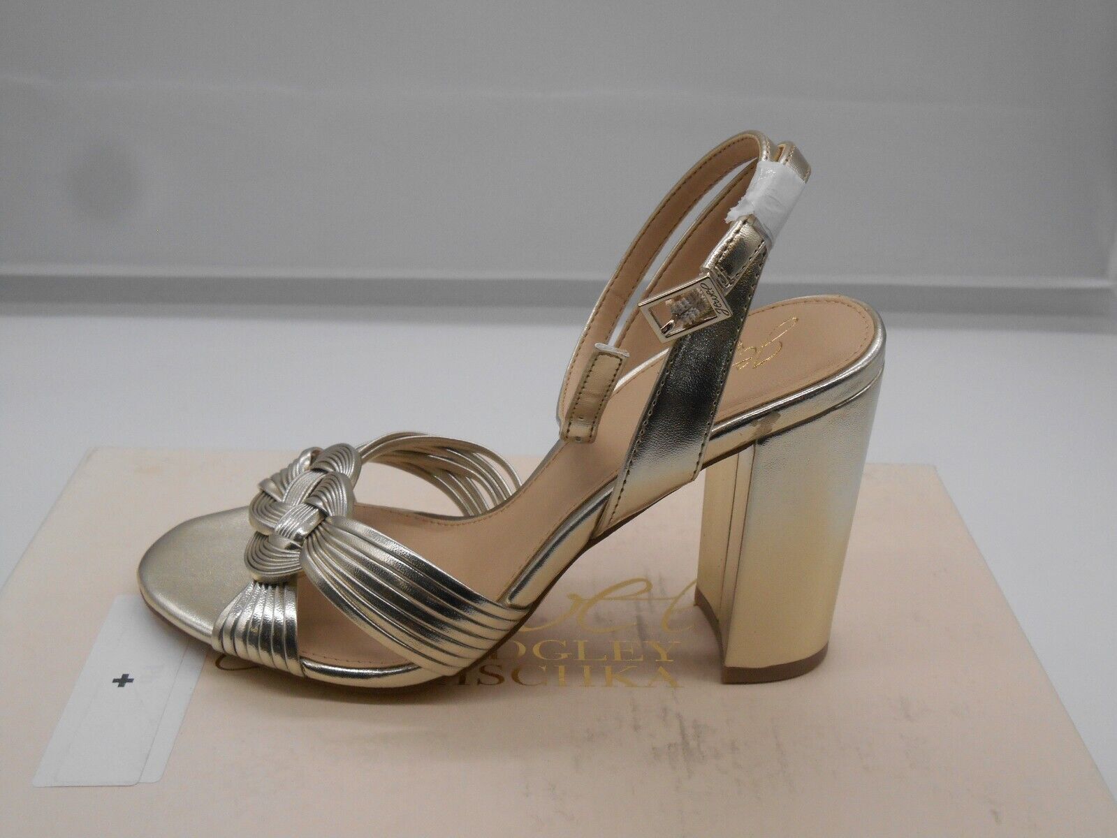 Jewel by BADGLEY MISCHKA Krystal Woven Formal Ankle Strap Heels Block Heel