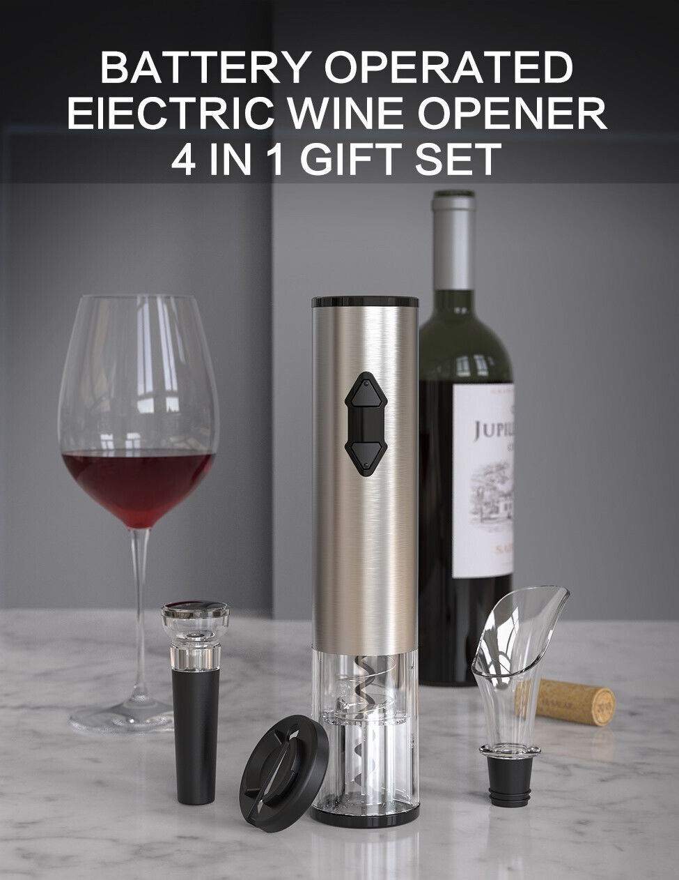 Battery Operated Electric Wine Bottle Opener Corkscrew Gift Set