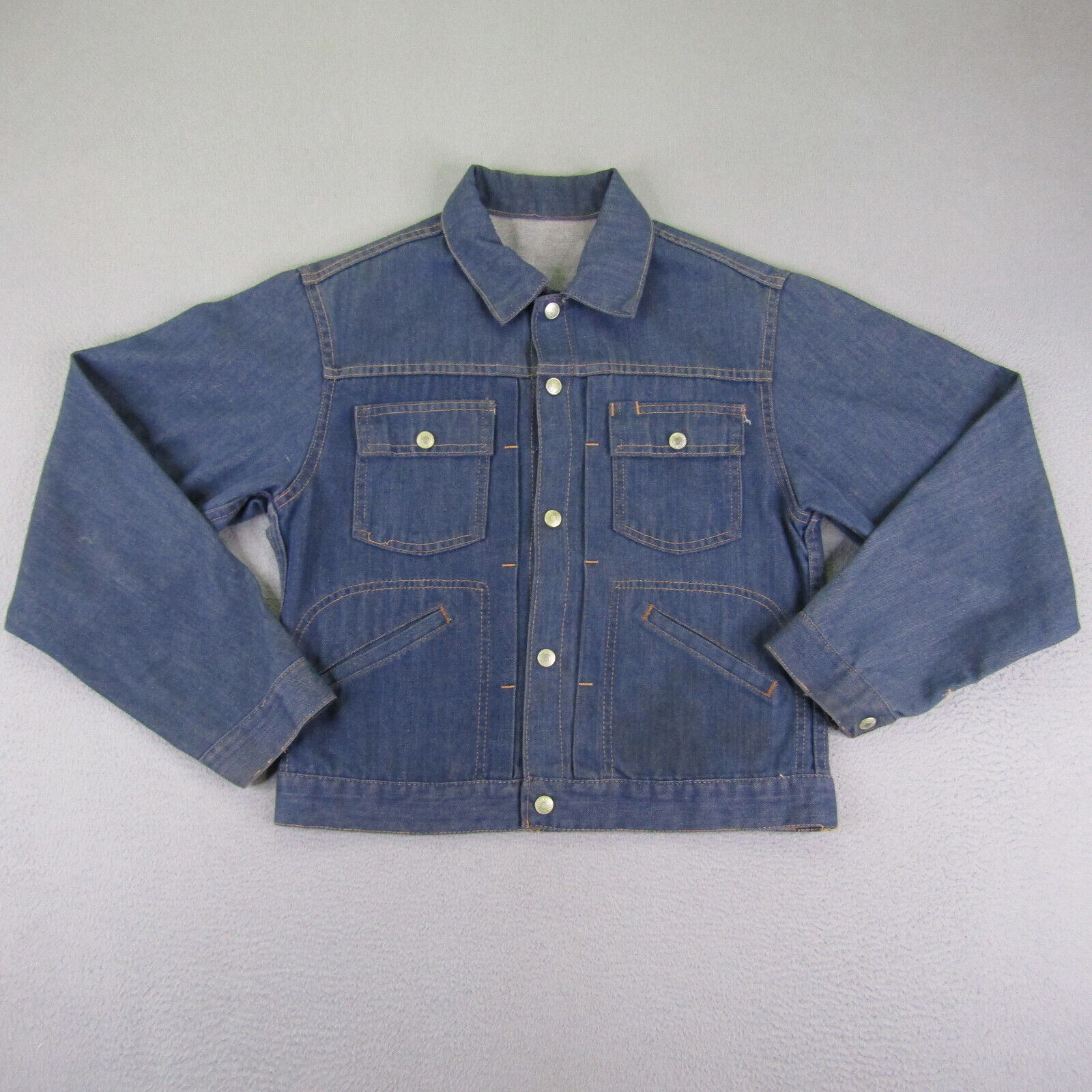 Vintage JC Penney Ranchcraft Jacket Mens Small Blue Denim Button Up Workwear ^