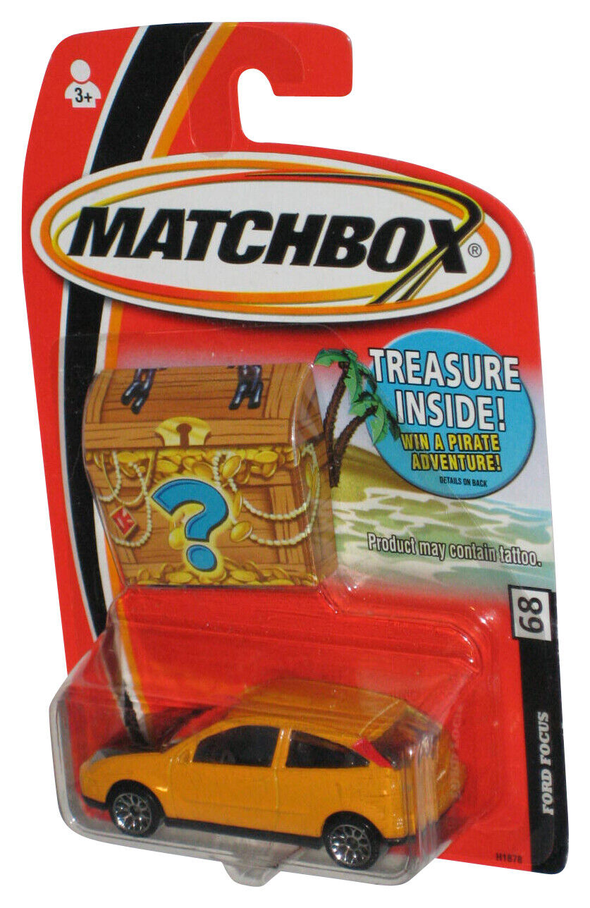 Matchbox Ford Focus (2005) Mattel Yellow Die-Cast Toy Car #68 w/ Treasure Chest