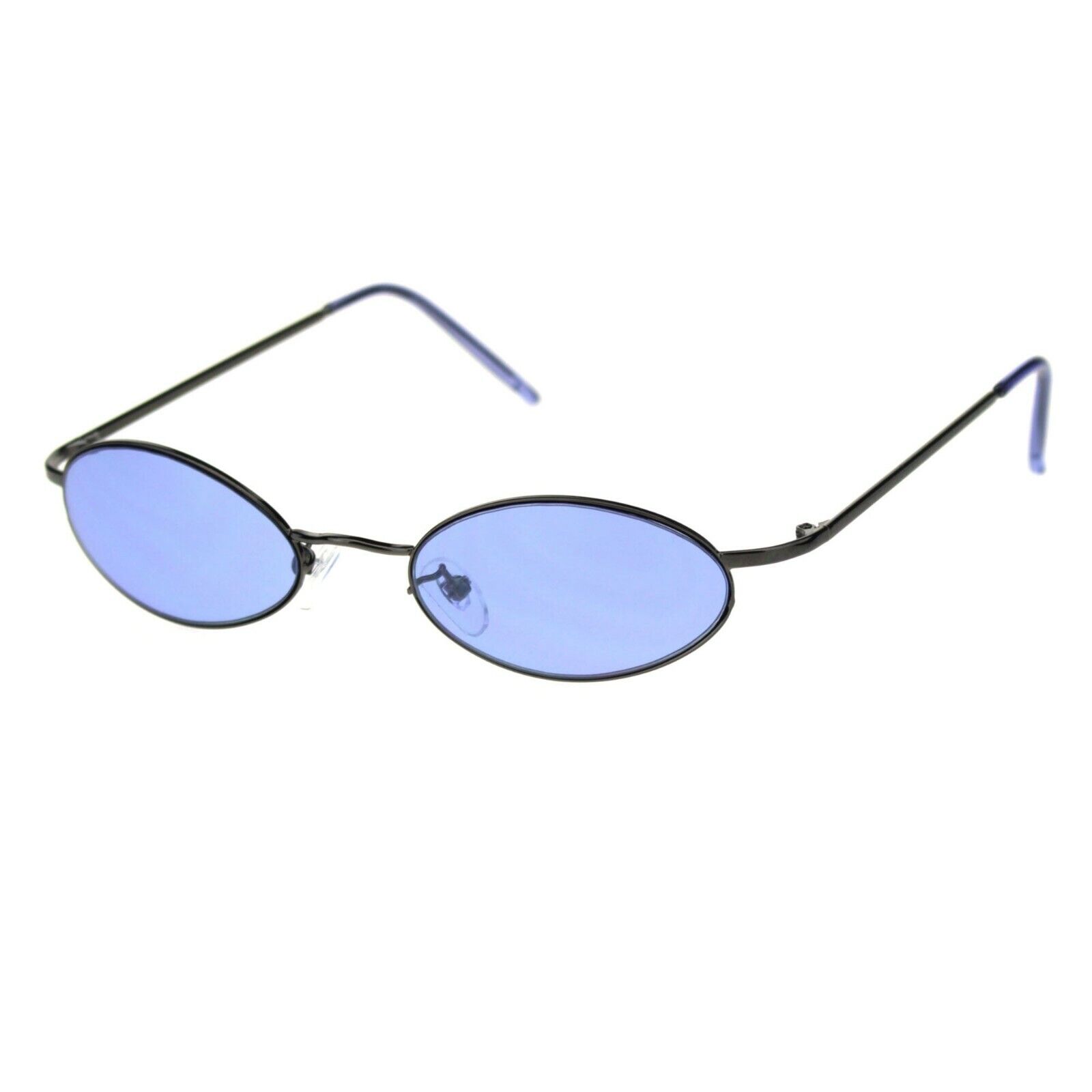 Unisex Small Sunglasses Oval Curved Gunmetal Frame Color Lens UV 400