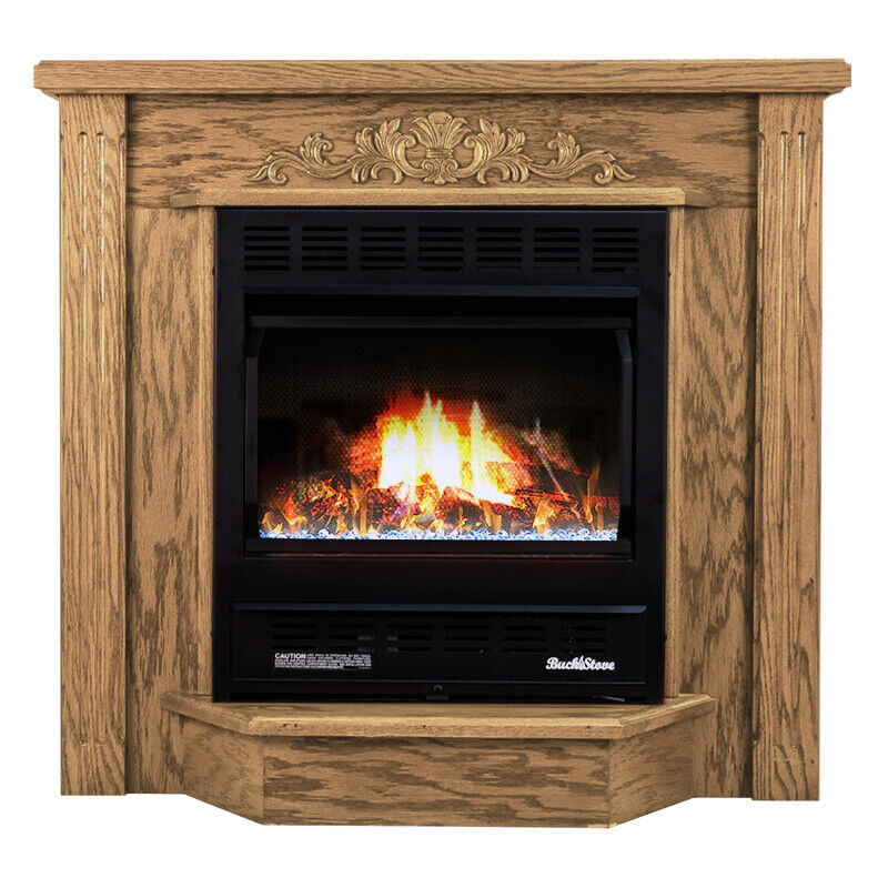 Buck Stove 1127 Deluxe 25K BTU Vent-Free NG/LP Gas Fireplace w/ Blower & Mantel