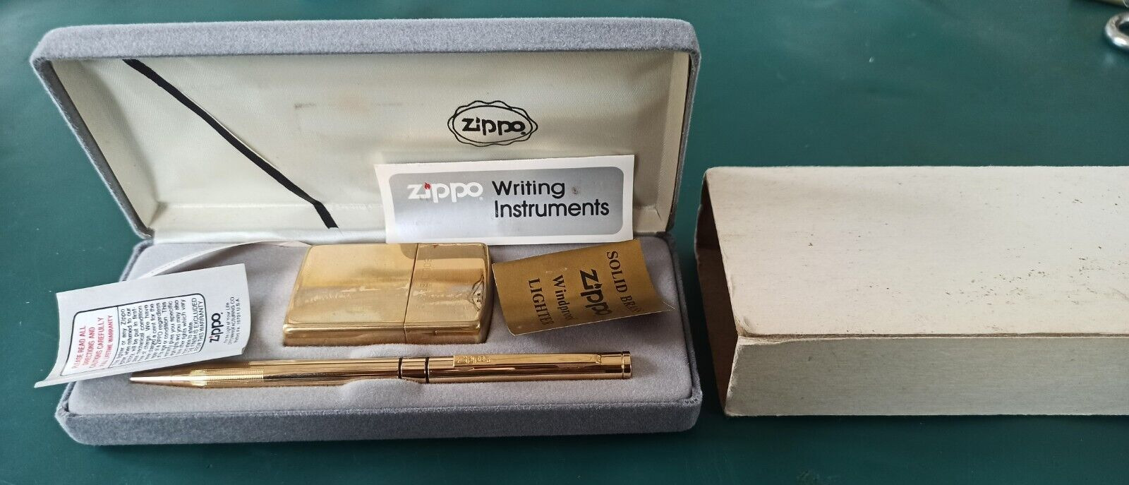 Zippo Solid Brass Lighter and pen set 1932 - 1991 vintage rare original case