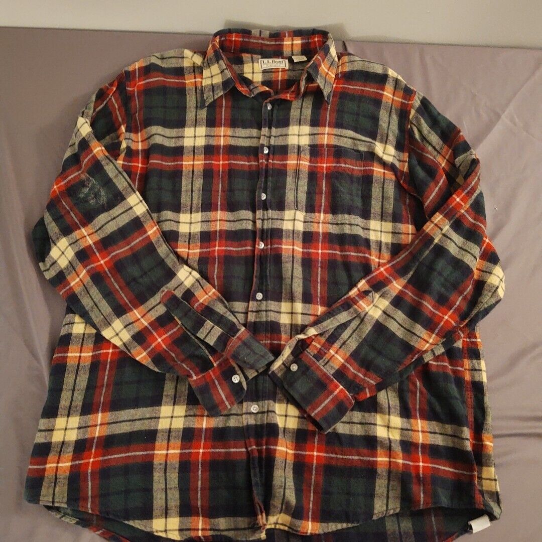 Vintage LL Bean Flannel Button Down Shirt Made In USA Size L Multicolor Plaid