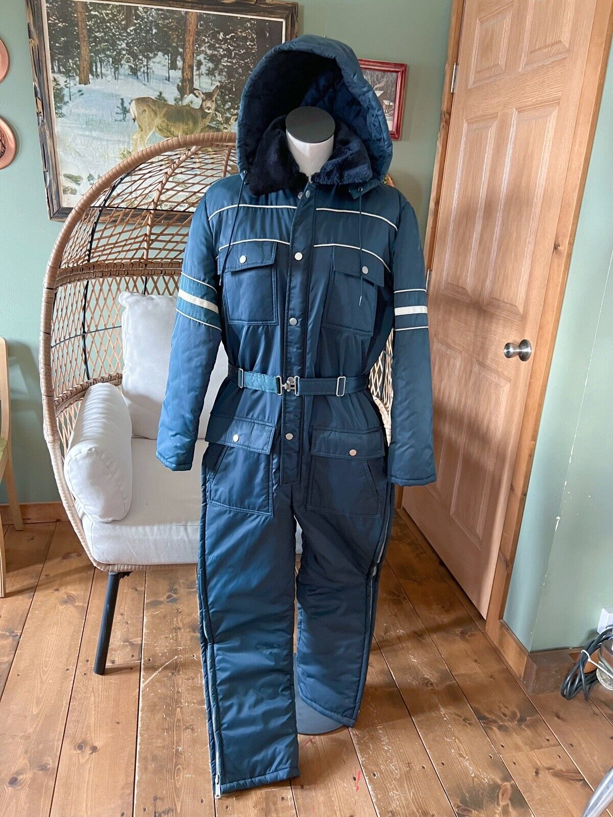 Vintage Sears Work Leisure Coveralls (38/40) M Quilted Snowsuit Removable Hood