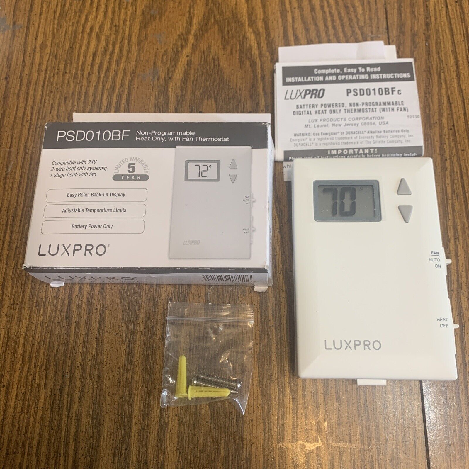 LuxPro Digital 2 Wire Heat Only Thermostat - PSD010BF  New Open Box