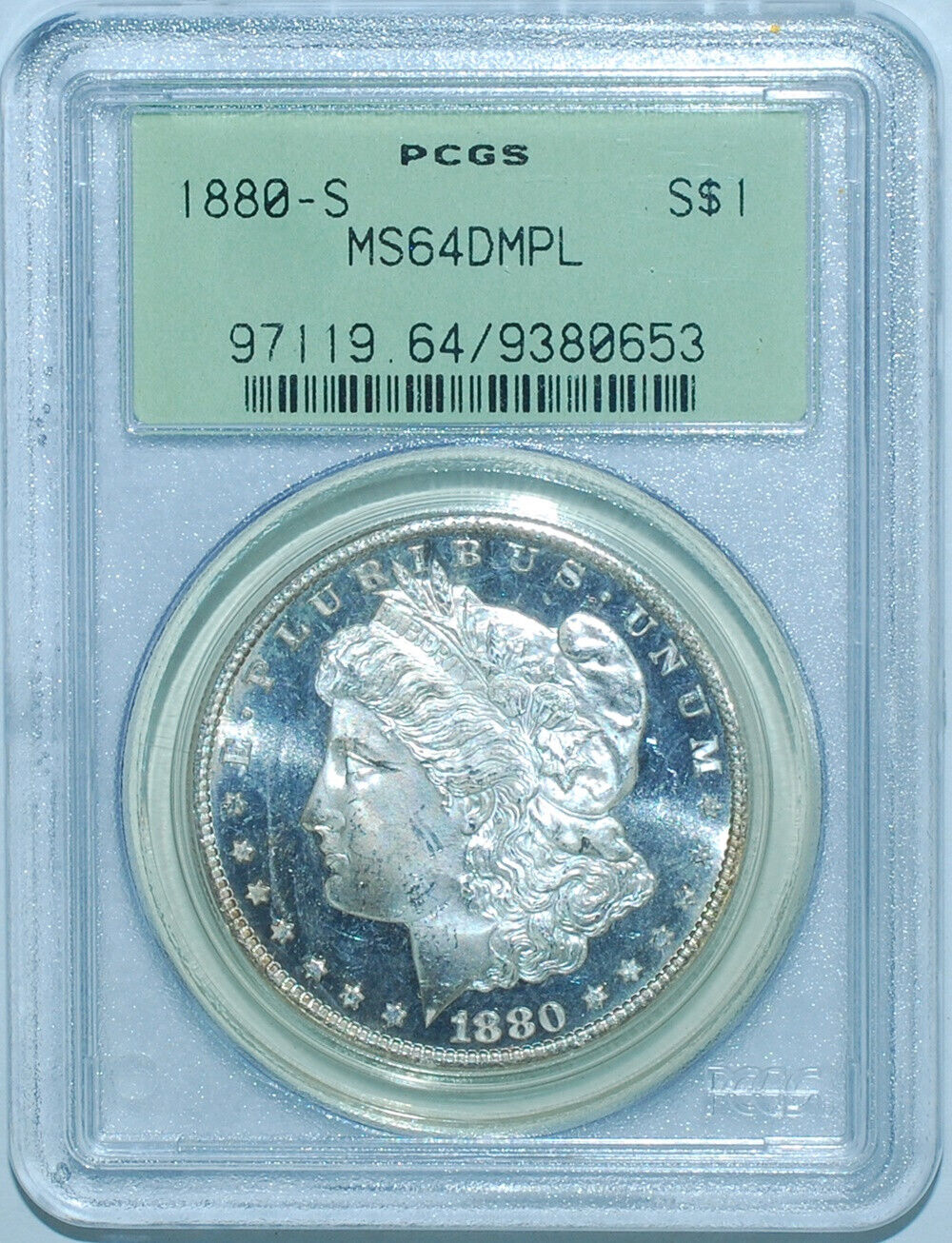 1880 S PCGS MS64DMPL Deep Mirror Prooflike Morgan Silver Dollar OGH