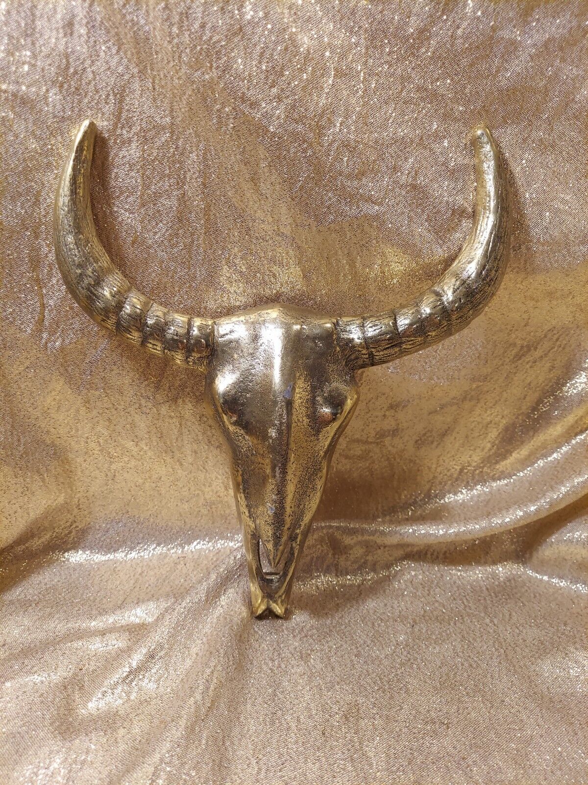 Vintage Mid Century Brass-plated Aluminum Texas Longhorn Skull Head Wall Art