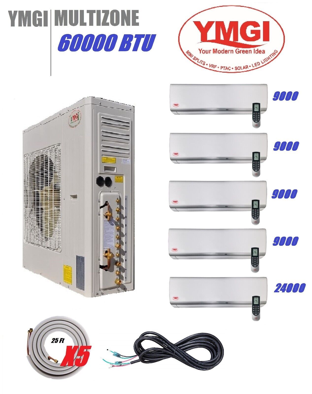 YMGI 60000 Btu 5 Zone Ductless Mini Split Air Conditioner with Heat pump UI78