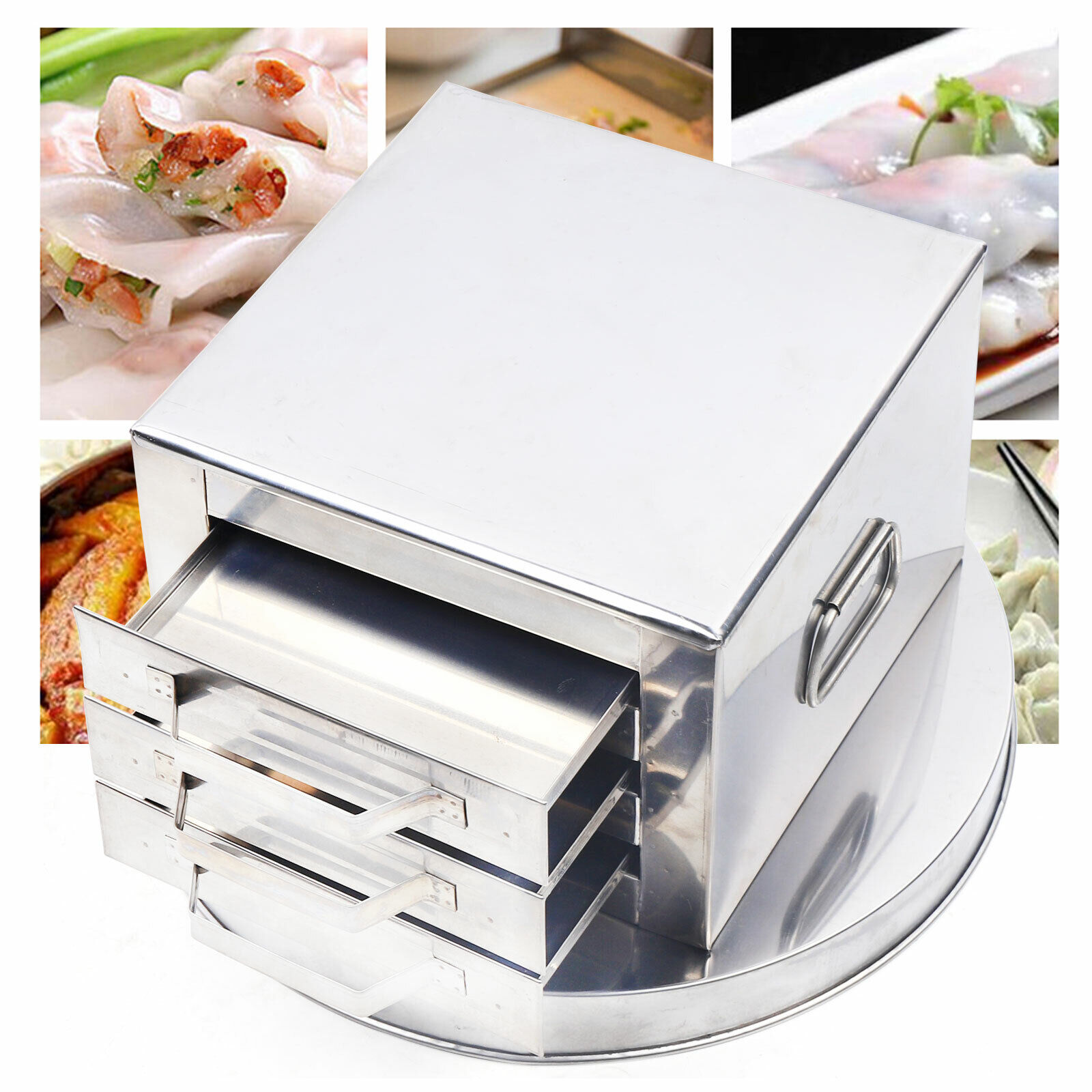 NEW Stainless 2/3Layer Steamer,Rice Noodle Roll Steaming Machine+Drawer Scraper