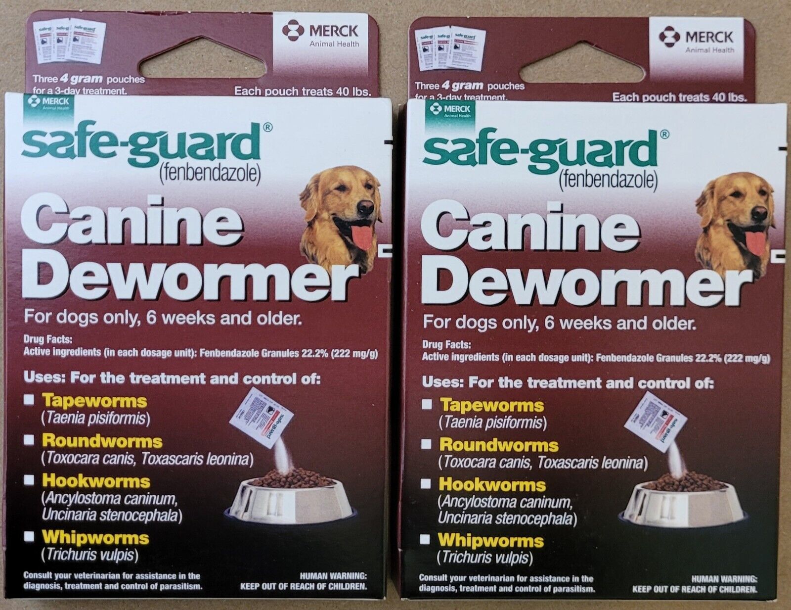 2 BOXES Safe-Guard LARGE dewormer fenbendazole Dogs 40 lbs+ WORMER Merck