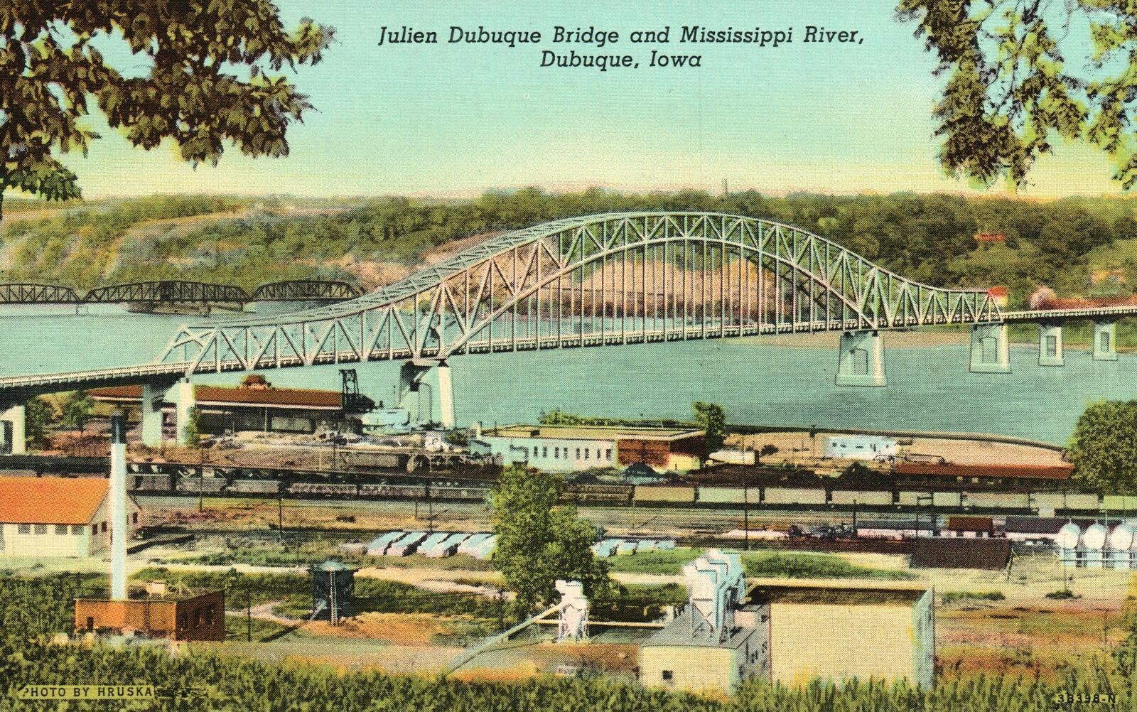 Vintage Postcard Julien Dubuque Bridge Mississippi River Dubuque Iowa Buettell