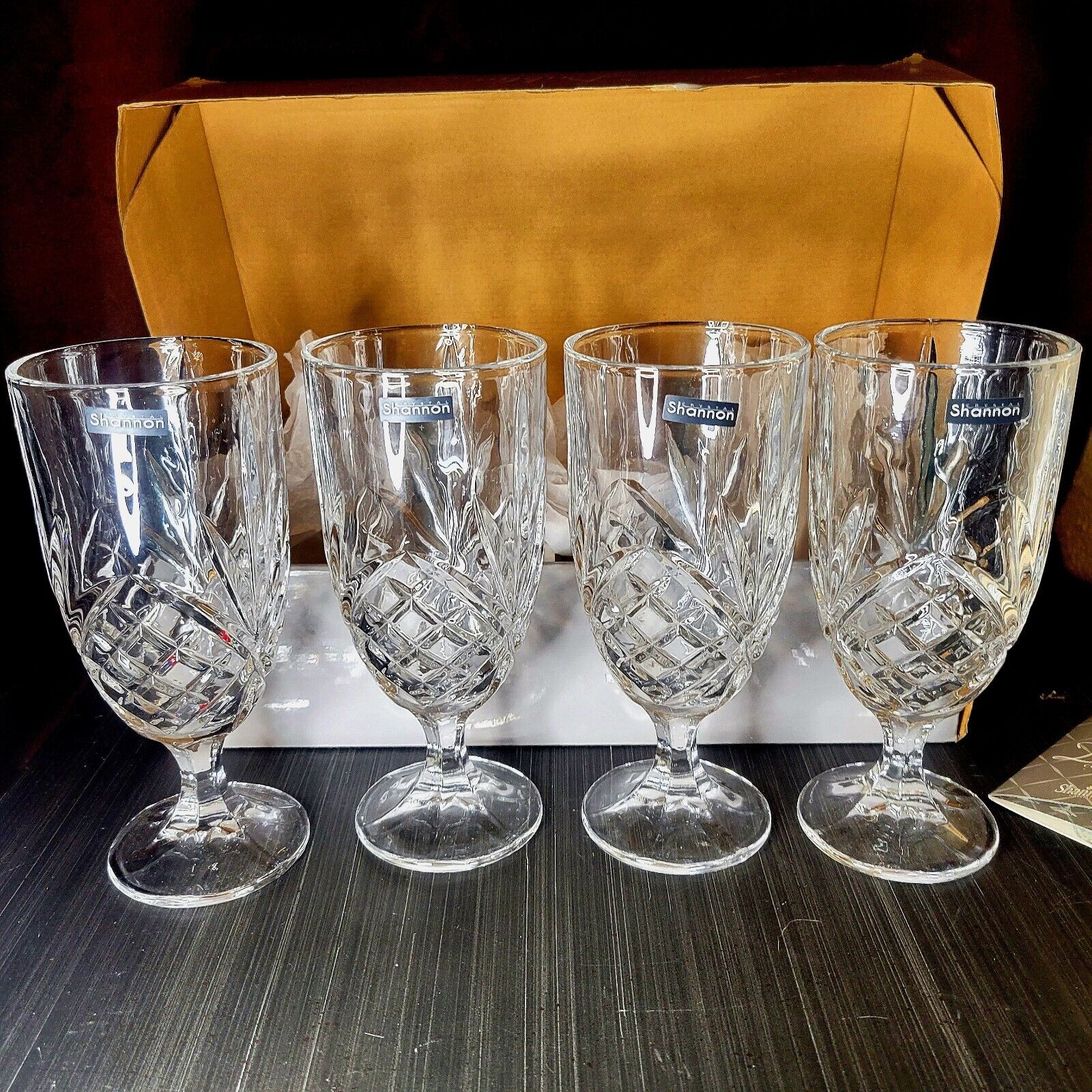 Godinger Shannon Dublin Crystal Iced Beverage Glasses~14oz Set Of 4 With Box