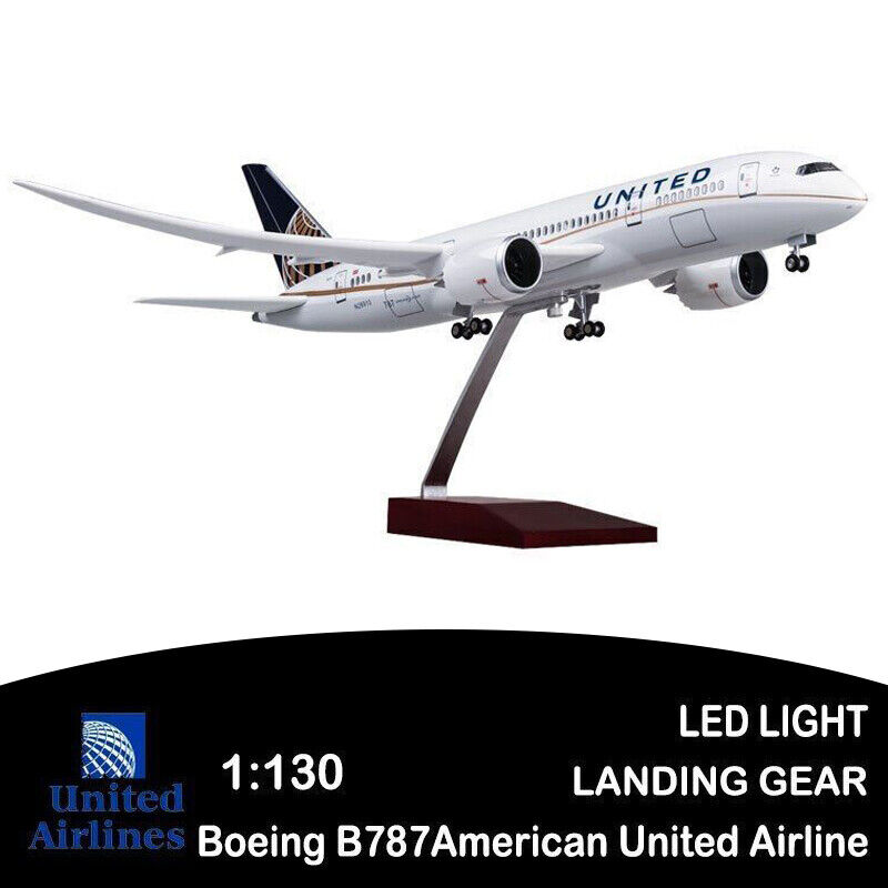 1/130 United Airlines Boeing B787 Airplane Plane Model Toy With LED Lights Stand