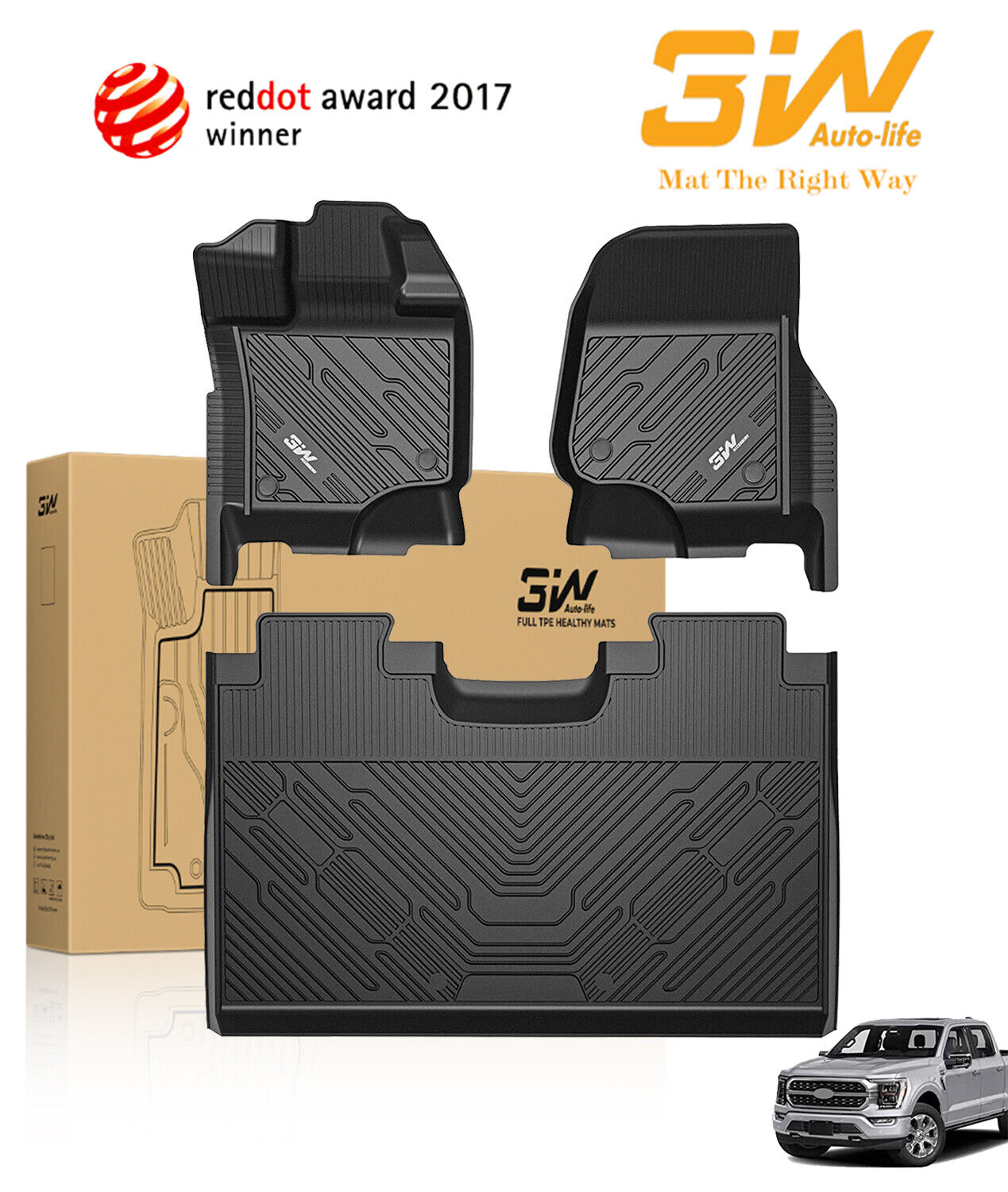 3W Floor Mats Liners Anti-Slip for Ford F-150 SuperCrew Cab 2015-23,All Weather