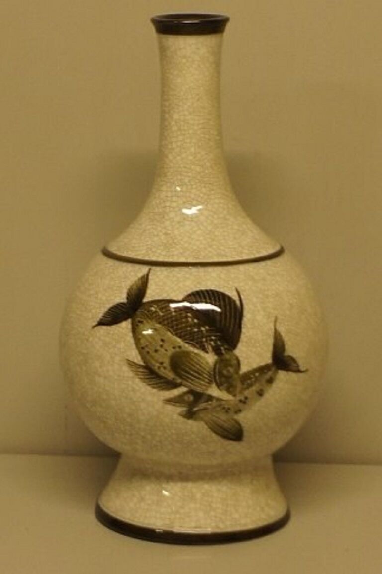 Large B&G (Bing & Grondahl) Craquele vase with fish.