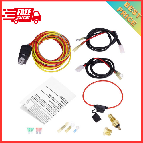 Dual Electric Cooling Fan Wire Harness Kit 185 on 165 off Thermostat 50 AMP