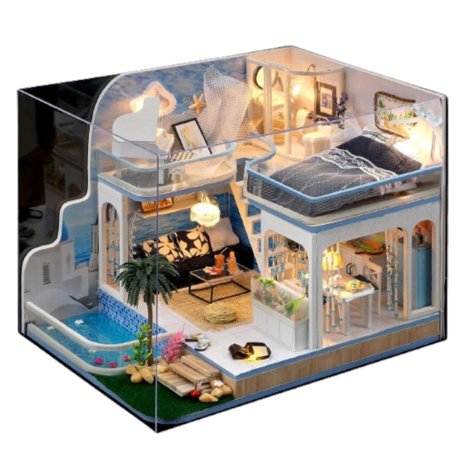 DIY Miniature House Kits,Tiny House Pet Shop with Furniture & LED Home Decor New