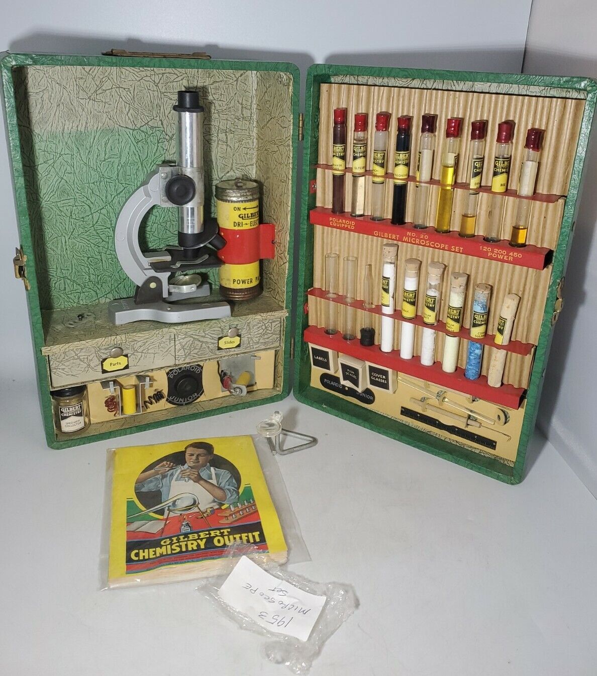 Vintage Gilbert Microscope Set 1952/53 Green Case RARE 14\