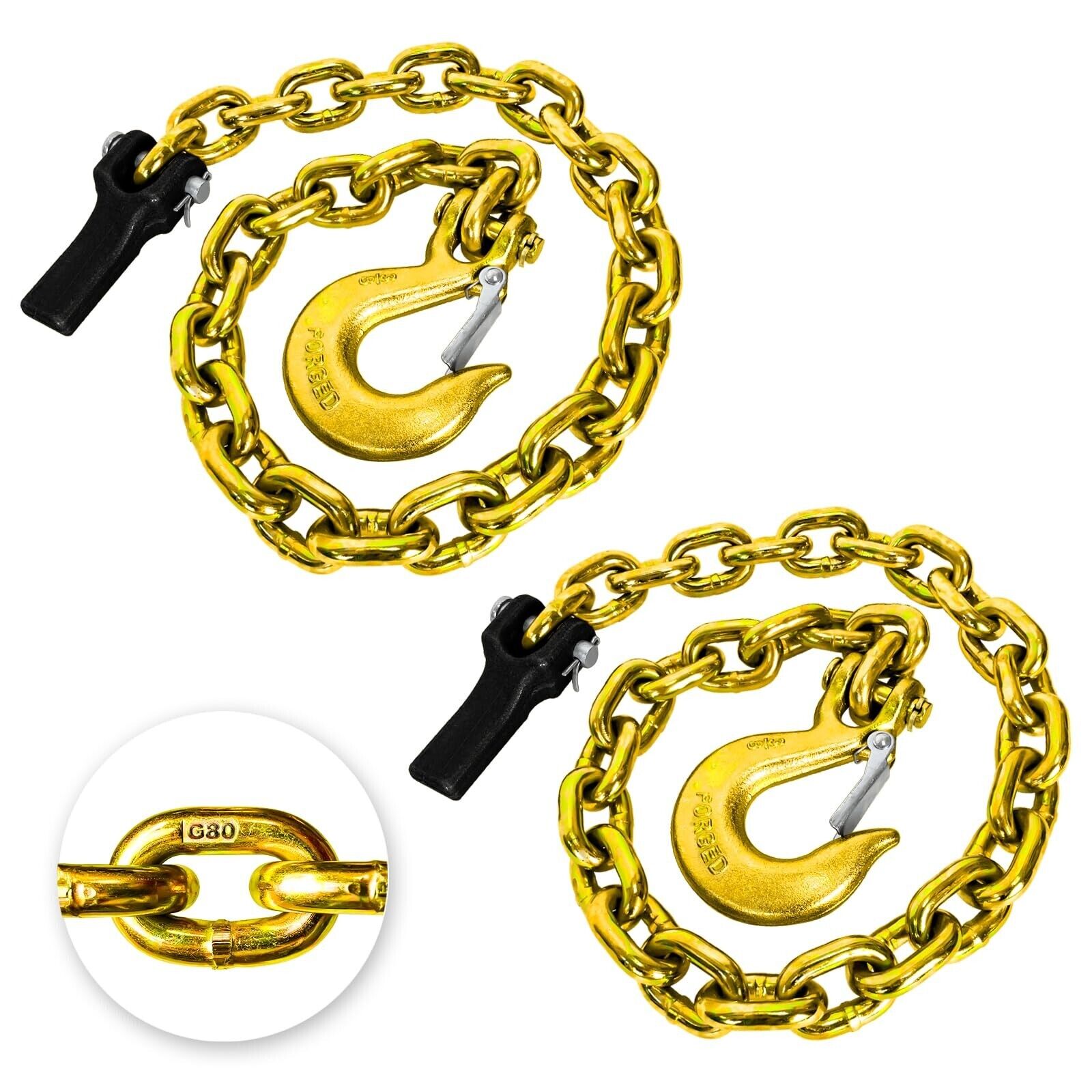 2-Pack Grade 80 Trailer Safety Chain 35 Inch with 3/8'' Clevis Snap Hook
