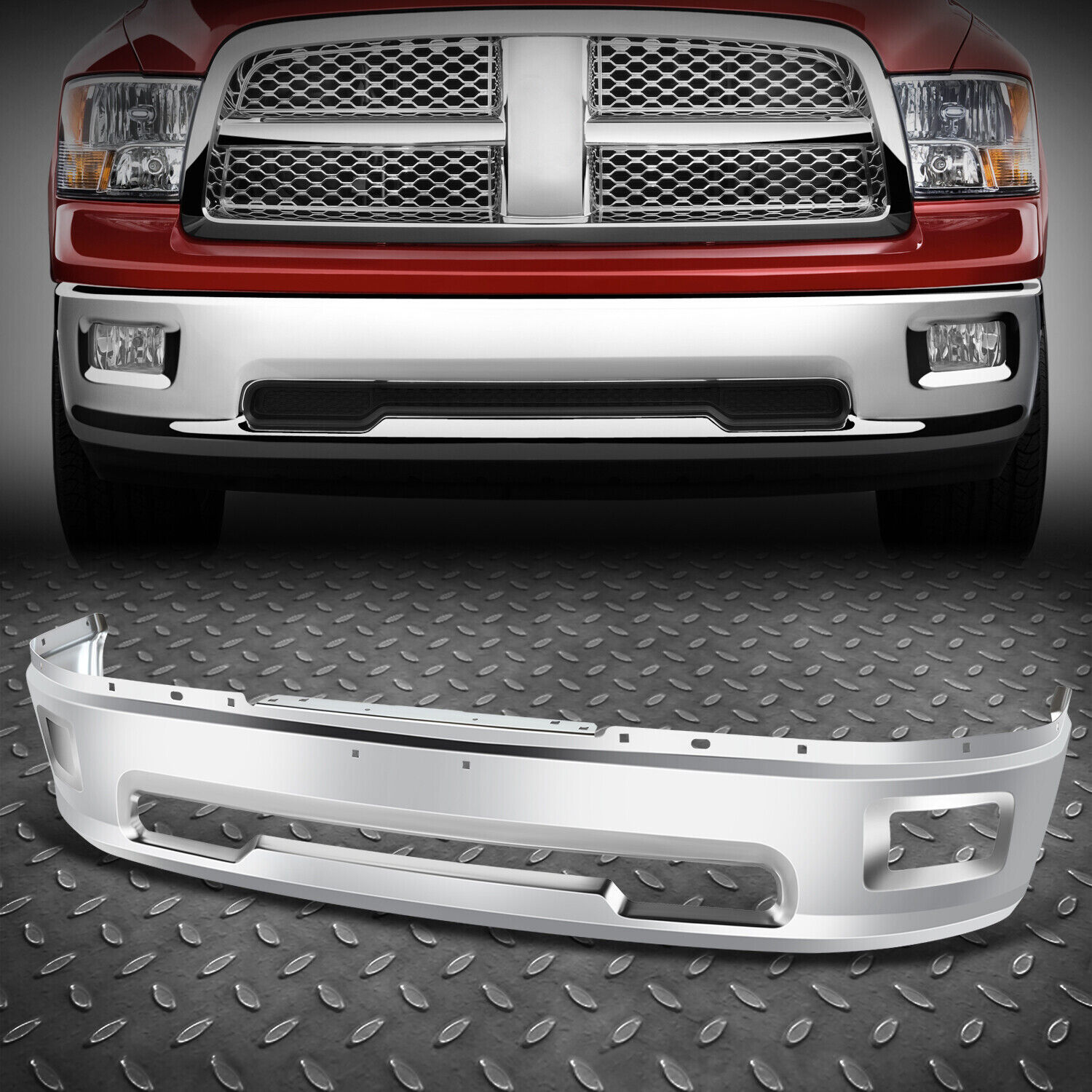 For 09-12 Dodge Ram 1500 Chrome Steel Front Bumper Face Bar w/ Fog Light Holes