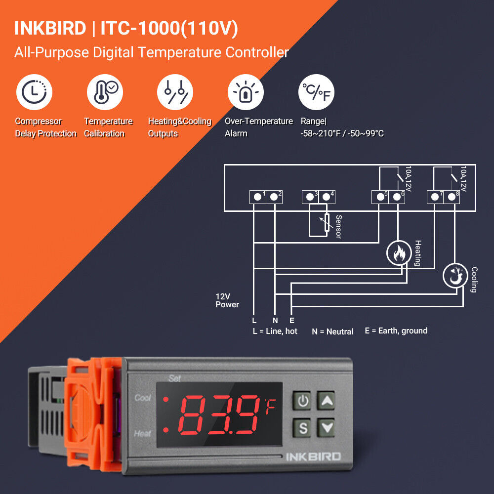 Inkbird Digital Heat Temperature Controller ITC-1000 Homebrew Hatch Pet C/F 110V